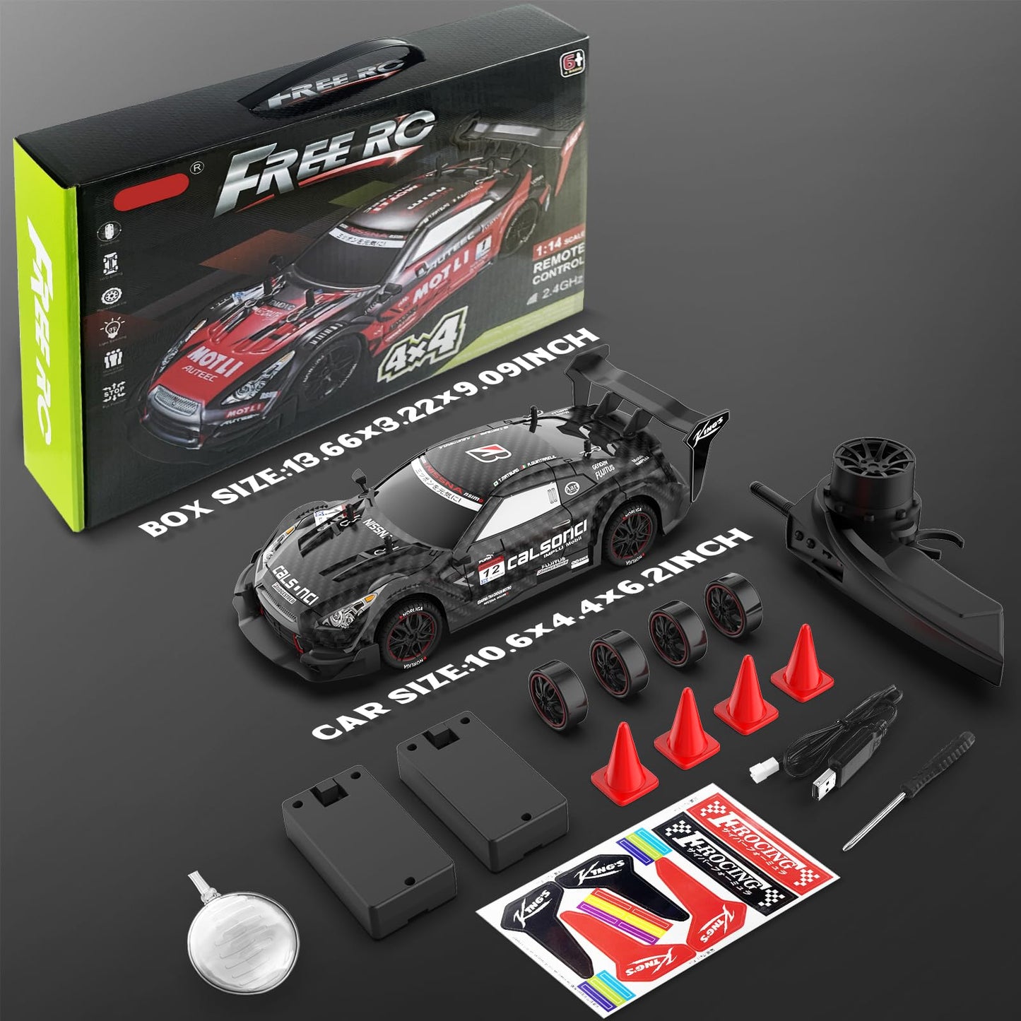 Remote Control Car RC Drift Car 1:16 Scale 4WD RC Car with LED Lights 2.4GHz 30km/h RTR High Speed Racing Sport Toy for Adults Boys Girls Kids Gift 2Pcs Rechargeable Battery