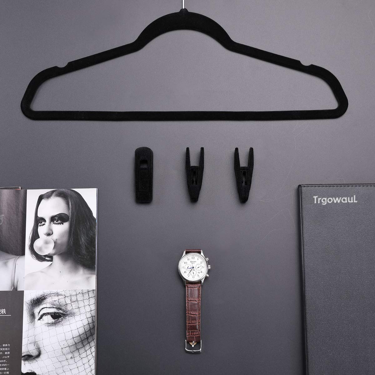 Trgowaul Velvet Hangers Clips 60 Pack, Pants Hangers Velvet Clips, Strong Finger Clips Perfect for Thin Velvet Hangers (Black)