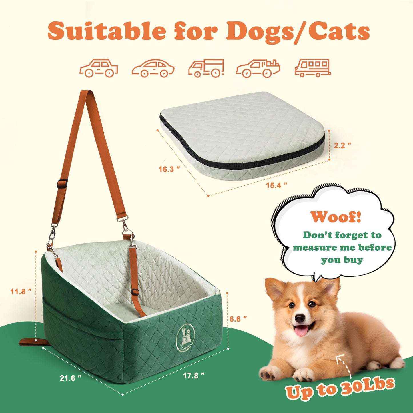 iPetba Dog Car Seat for Small & Medium Dogs - Crash-Protective, Non-Slip, Protects Car Interior, Detachable & Washable