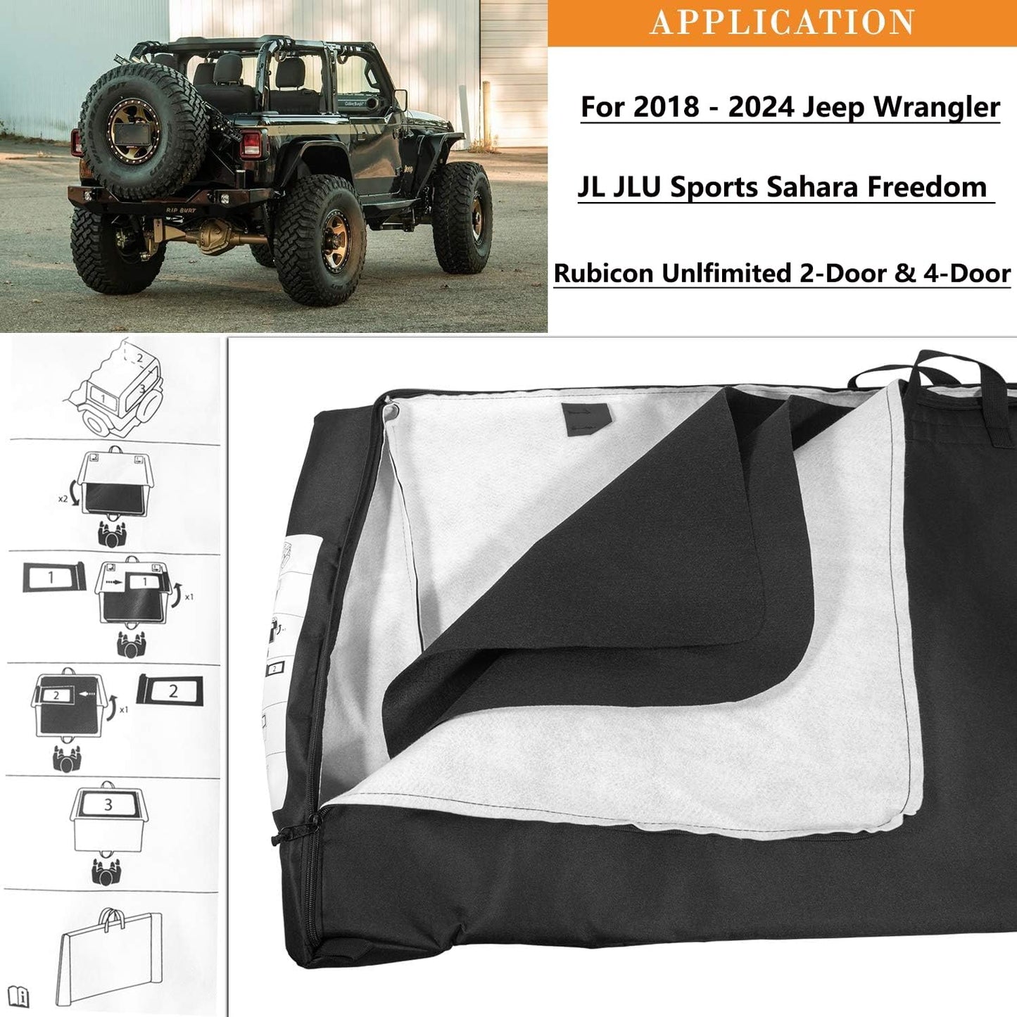 Bonbo Soft Top Window Storage Bag for 2018-2025 Jeep Wrangler JL JLU Sports Sahara Freedom Rubicon Unlimited & Gladiator JT 2-Door & 4-Door Replace 68358392AC