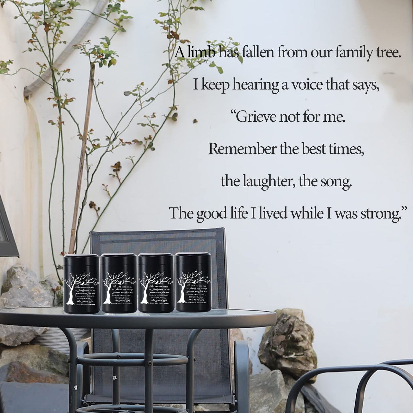 Limbo Aluminium Mini Urns - Set of 4, 2.7 inch High, Human/Pet Ashes Keepsake Urns - 'A Limb has Fallen from Family Tree That say Grieve not for me'