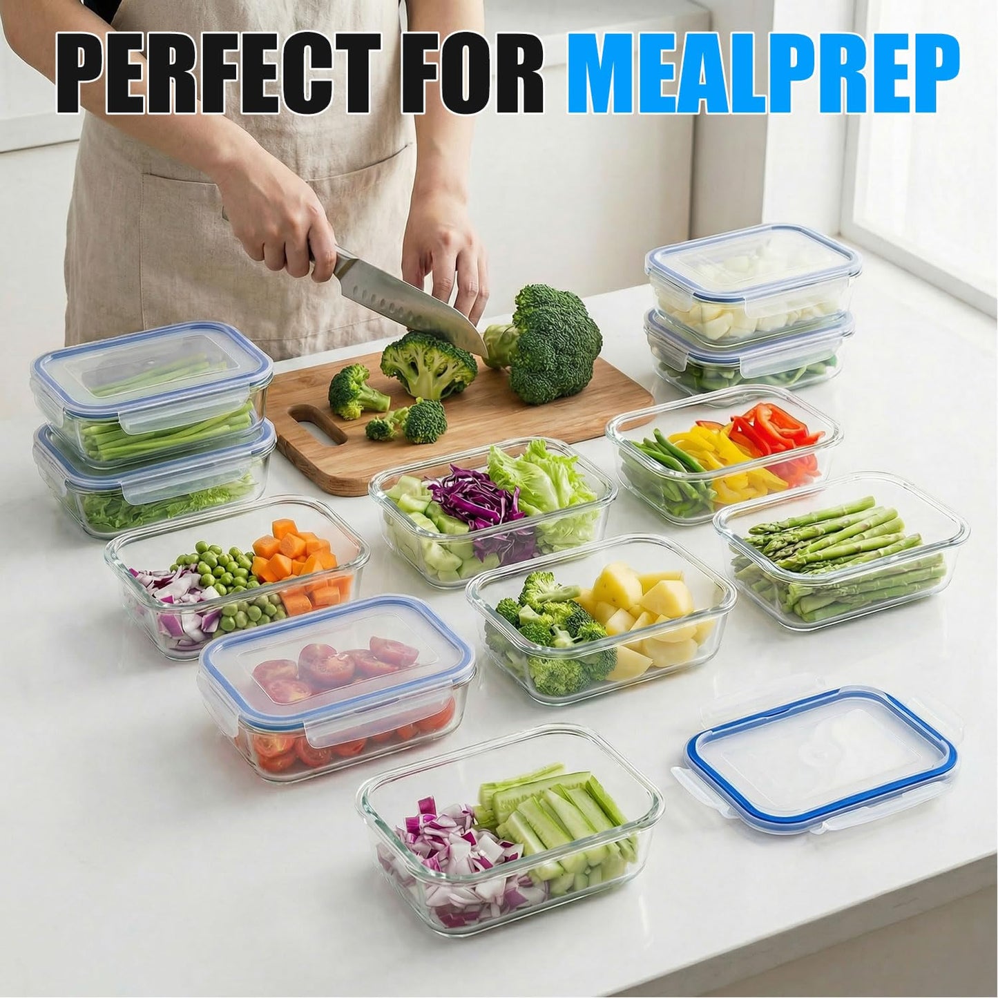 Stelive 10 Pack 1040ML Glass Food Storage Containers, Glass Meal Prep Containers, Airtight Lunch Bento Box with Leakproof Lids for Kitchen Storage & Organisation, for Microwave, Oven & Freezer