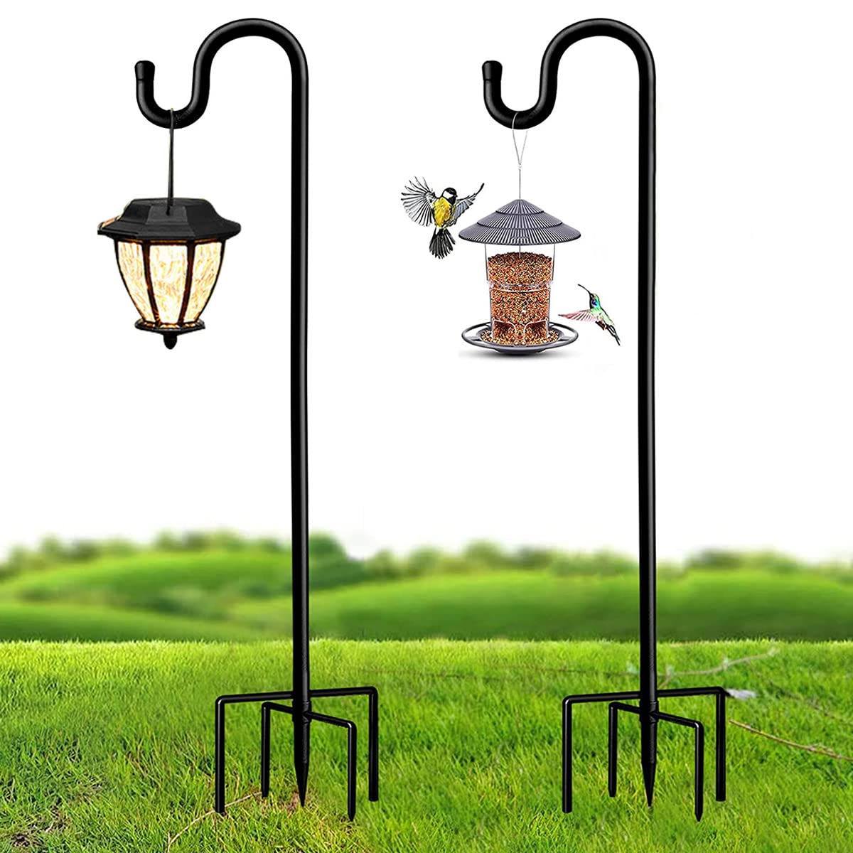 Garden Shepherd Hook 92inch, 2pk Outdoor Bird Feeder Pole Stand Heavy Duty with 5 Prongs,Strong Metal Garden Holder Plant Hanger for Hanging Plant,Flower Pots,Birdhouses,Wind Chime,Weddings Decor
