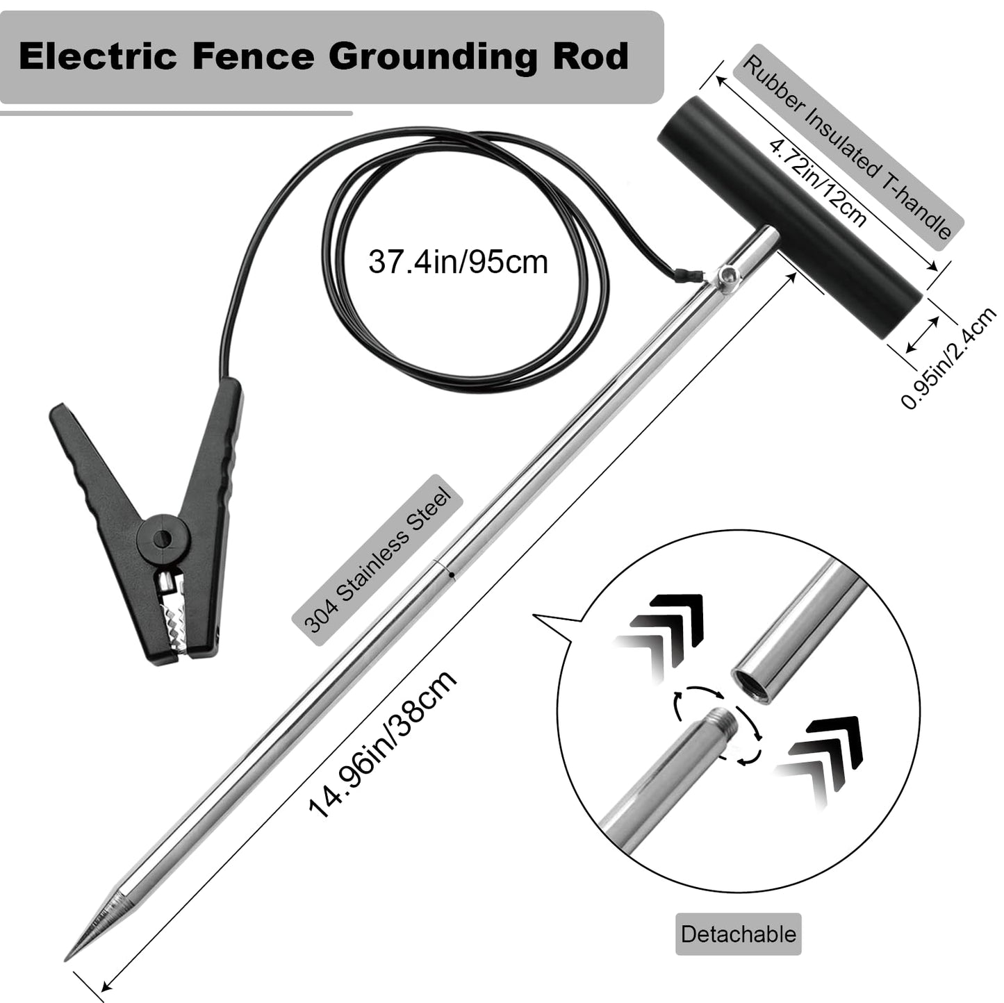 Electric Fence Grounding Rod Set, Ground Rod and Electric Fence Jumper Leads Cable with Alligator Clip, Warning Signs, Grounding Rod for Energizer and Electric Fence Charger
