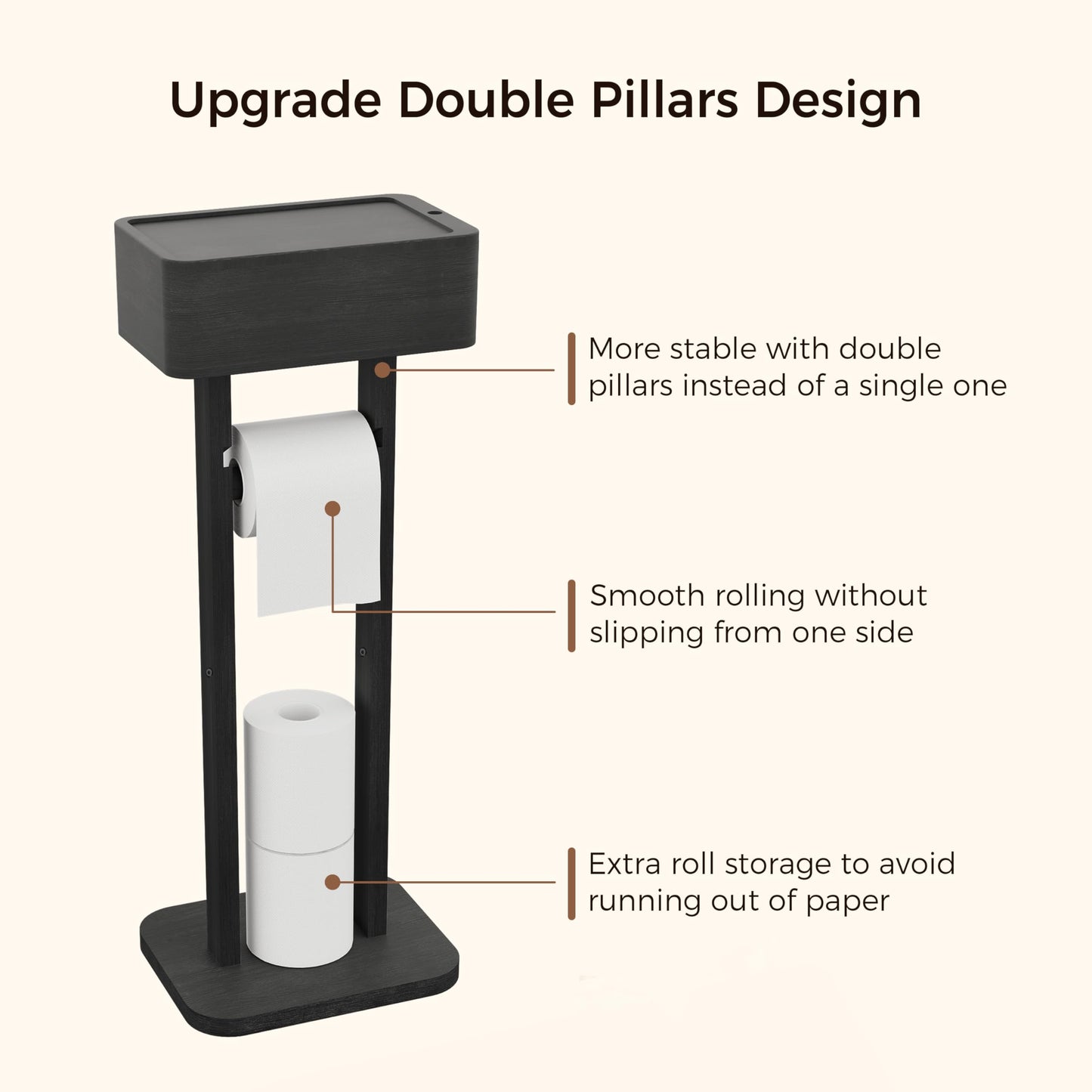Wealone 4-in-1 Black Toilet Paper Holder Stand with Storage Shelf Box, Bamboo Free Standing Toilet Tissue Roll, Toilet Wipes Dispenser Organizer, Temporary Desktop for Bathroom (Patent Protection)