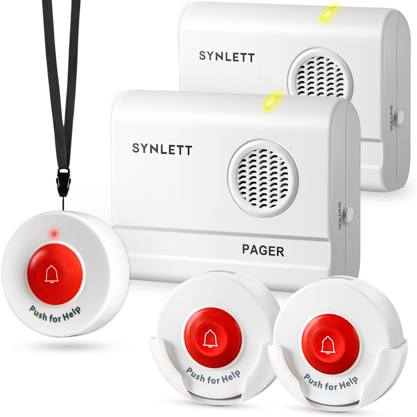 SYNLETT Caregiver Pager Wireless Nurse Call Buttons for Elderly Monitoring SOS Alert System Portable Alarm Call Bell for Nursing Home Care Seniors Patients Emergency 3 Call Buttons & 2 Pagers