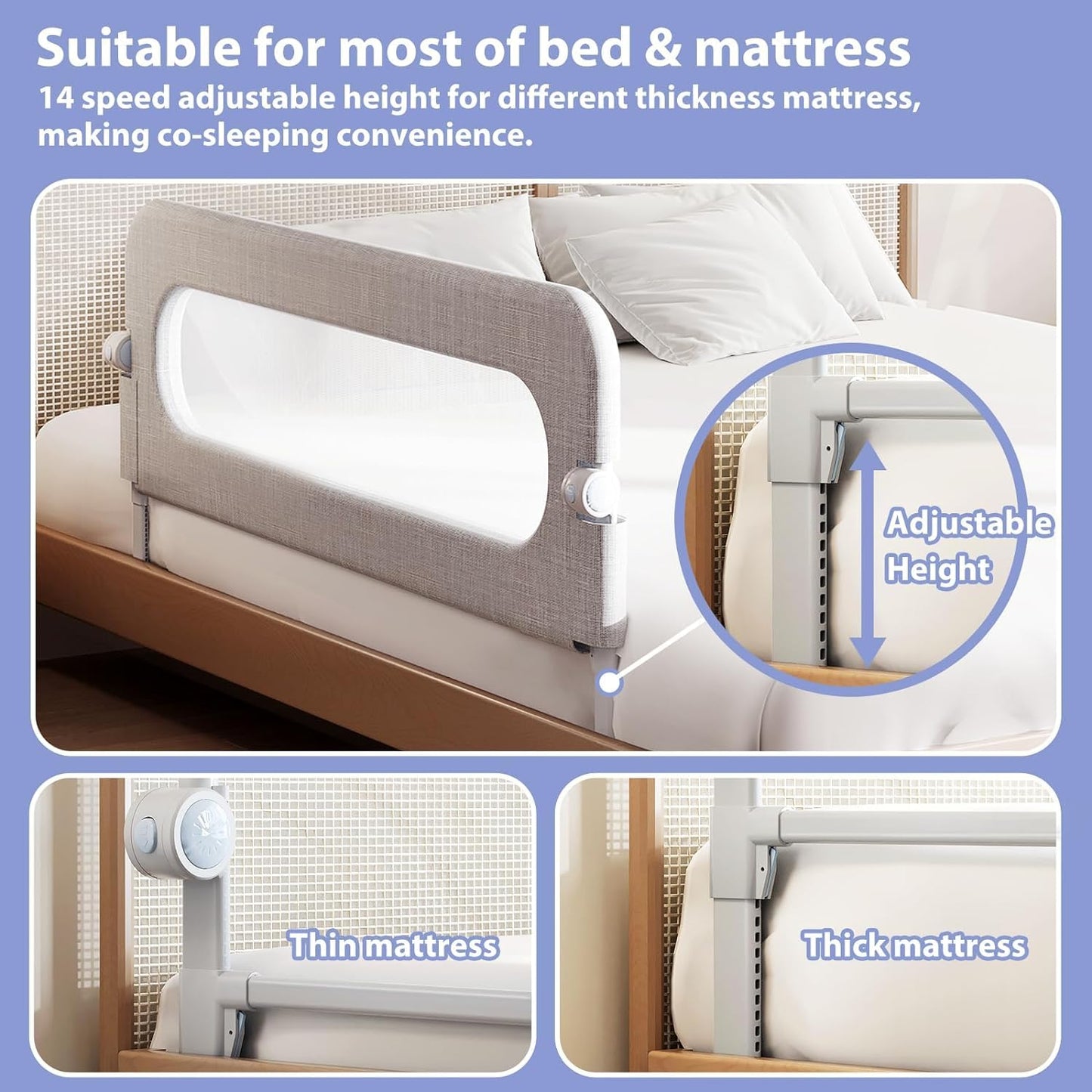 Baby Bed Rails Guard for Toddlers - Toddler Bed Rail for Queen Full King Twin Crib Bunk Size Bed Adjustable Heights & Foldable Bedrail Extra Tall Child Safety Side Railing Guards for Kids (48inch)