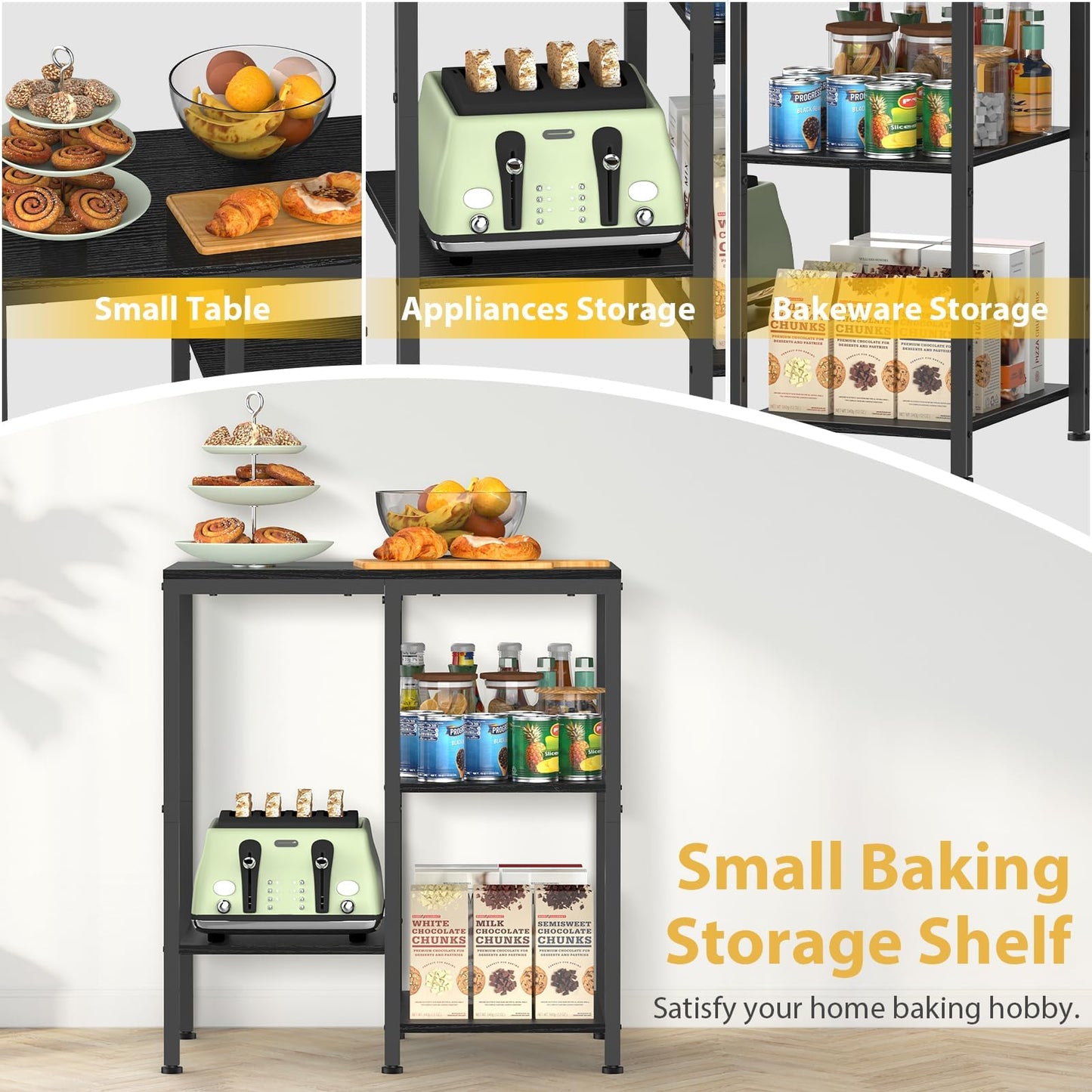 Kitchen Microwave Stand,4-Tier Adjustable Bakers Rack,Multi-Purpose Kitchen Storage Cart for Coffee Station,Space-Saving Metal Appliance Shelf for Living Room (Black)
