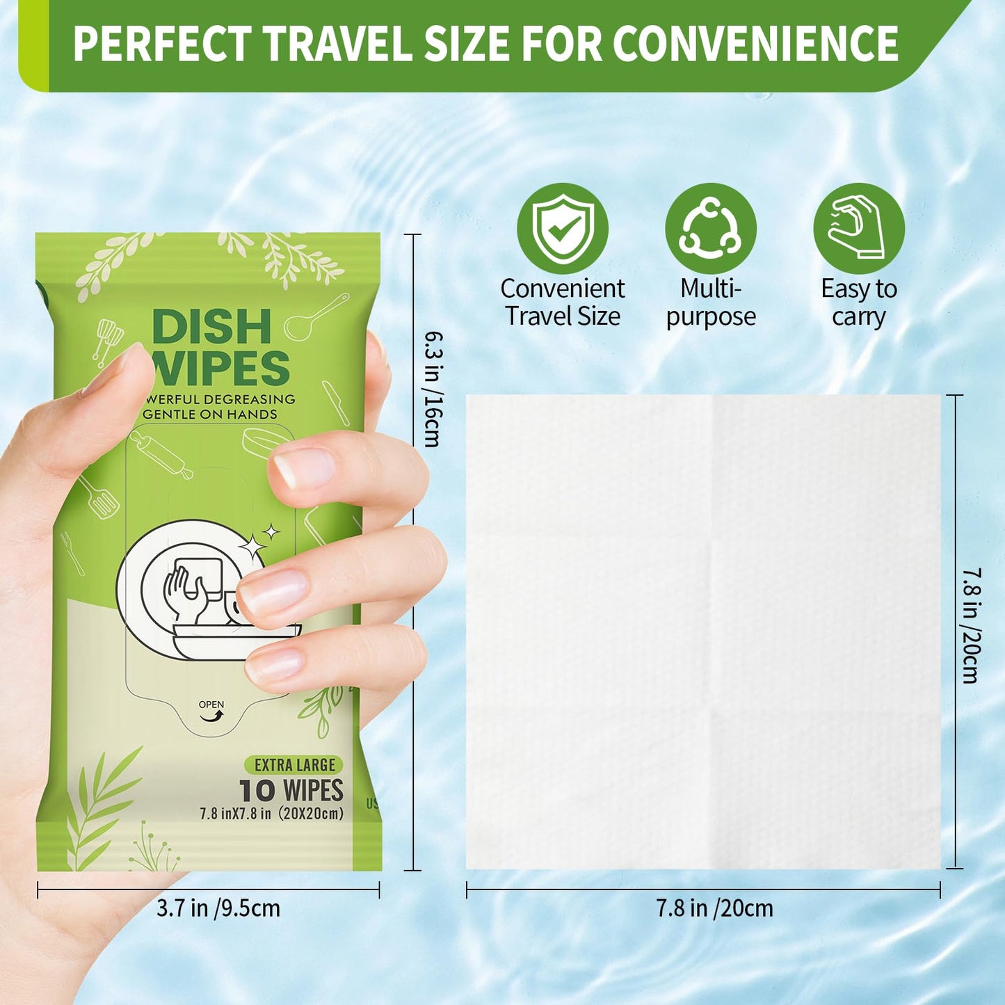 Creatyi 8 Pack Dish Wipes Camping Dish Wipes Travel Dish Soap Camp Kitchen Wipes Portable Cleaning of Plates, Bowls, Tableware and Ktchenware for Travel Camping (80 PCS)