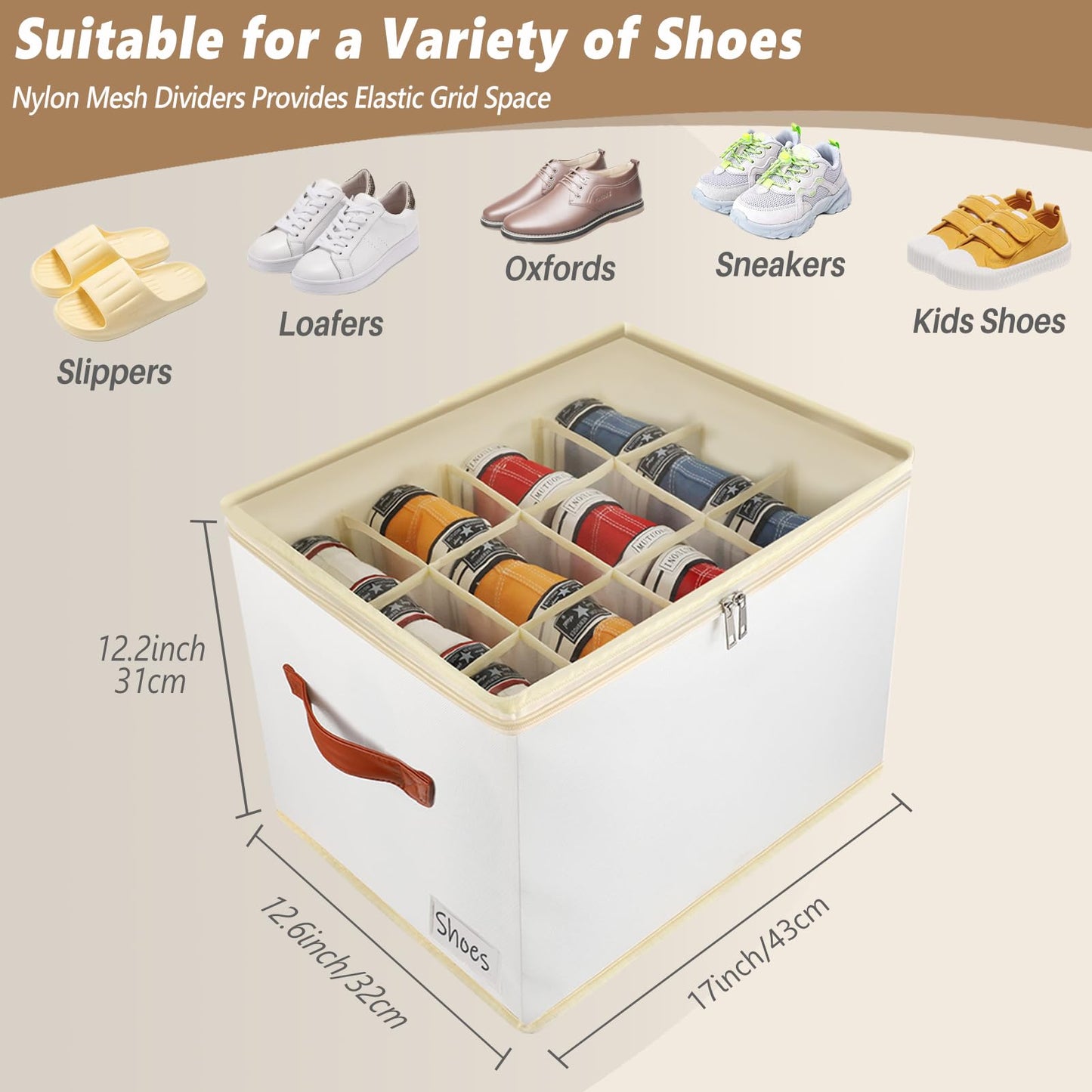 Patinao 3 Pack Shoe Storage Box Organizer for Closet - 24 Cell Space Saver Shoes Containers Bin with Clear Lids Stackable, Can Fit Ottoman, Foldable Shoe Rack Cabinet Cubby for Wardrobe