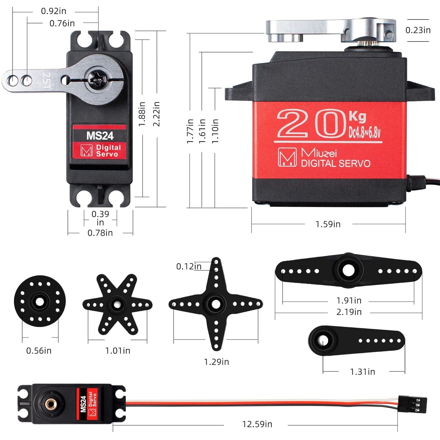 Miuzei 20KG Servo Motor High Torque Digital Servo Metal Waterproof Servo for R/C Car Robot, DS3218 Control Angle 270° (4)