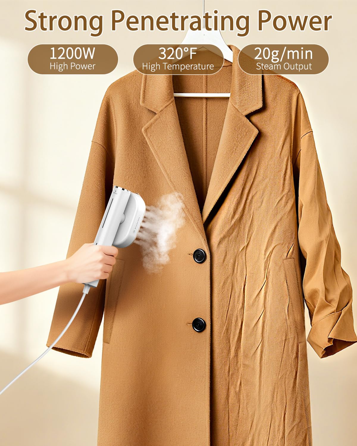 Hulmay Steamer Clothes, 1200W Clothes Steamer, Steam Iron 2-in-1, Portable Handheld Steamer for Travel 10s Heat-Up, Travel Size Clothing Steamer and Garment Steamer for Home, Office -White, 110-120V