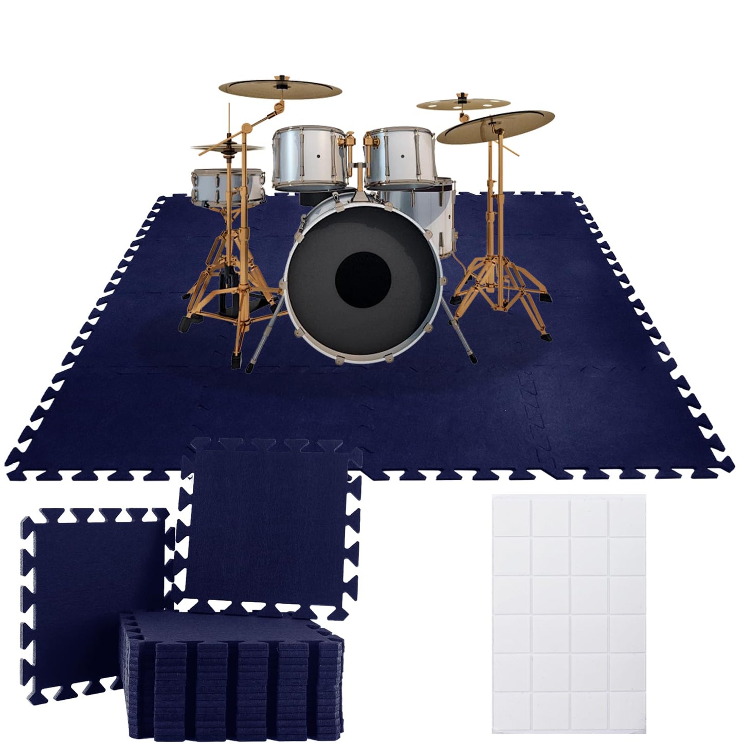 16Pcs Thick Sound Absorbing Interlocking Floor Mats, High Density Piano Carpet Drum Rug, Non-Slip Anti Vibration Soundproof Pads Acoustic Blankets (Dark Blue)