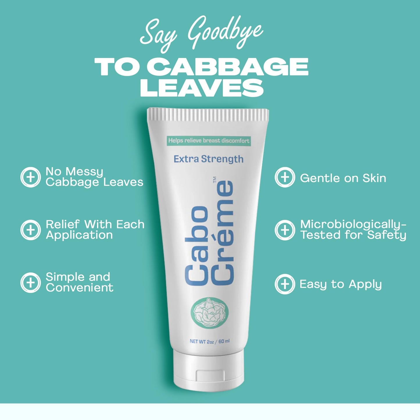 CaboCréme Extra Strength Cabbage Breast Cream - 2X Strength for Engorgement Relief and Breastfeeding Weaning Support - Dry Up Breast Milk - OB-GYN Created & Breastfeeding Mother-Approved - 2 oz