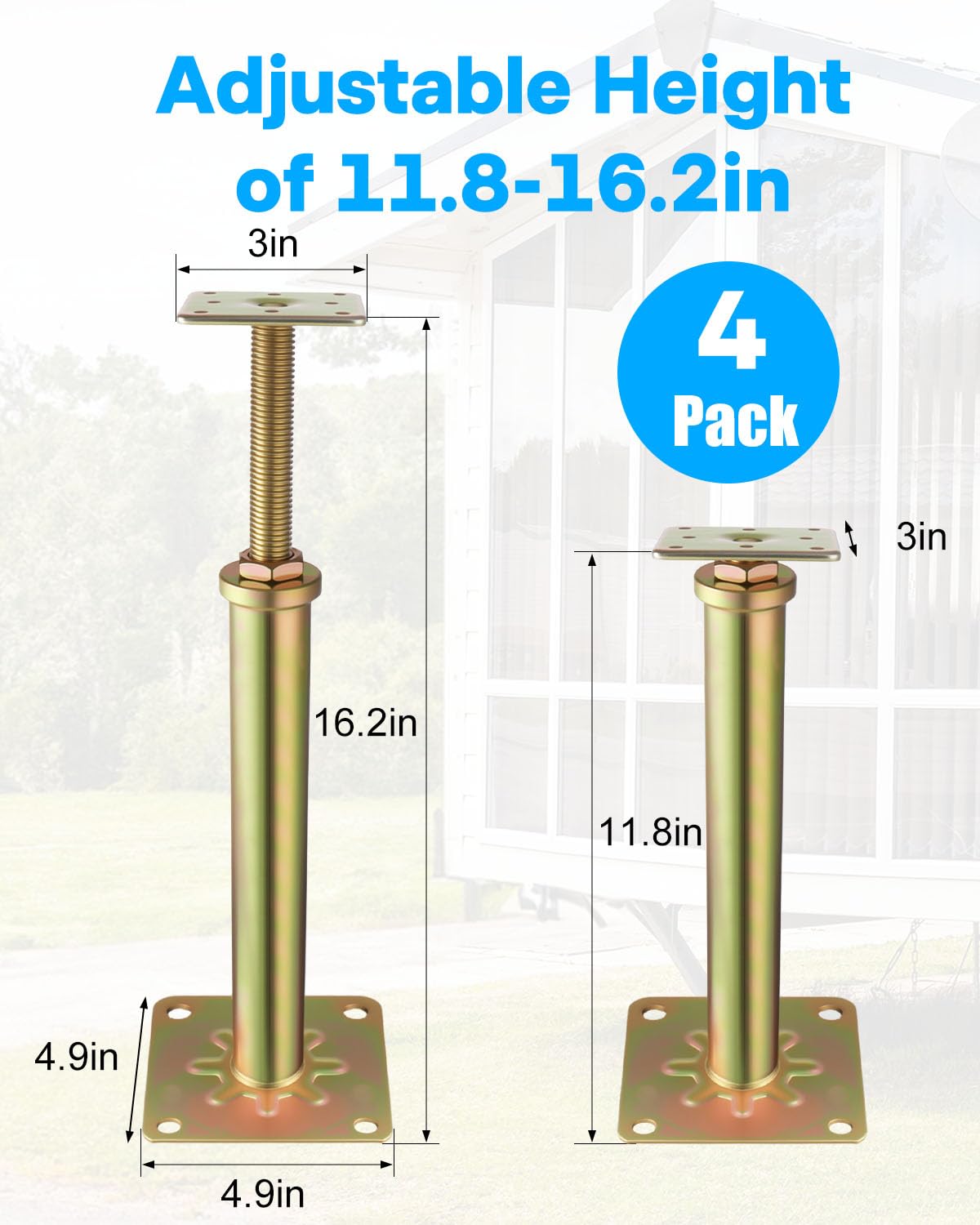AOKLIT 4 Pack Adjustable Floor Jack Supports 6-9 Inch – Heavy-Duty Screw Jack for House Leveling, Deck, Porch, Stair Support – 7,000LB Capacity, Compact & Corrosion-Resistant Steel