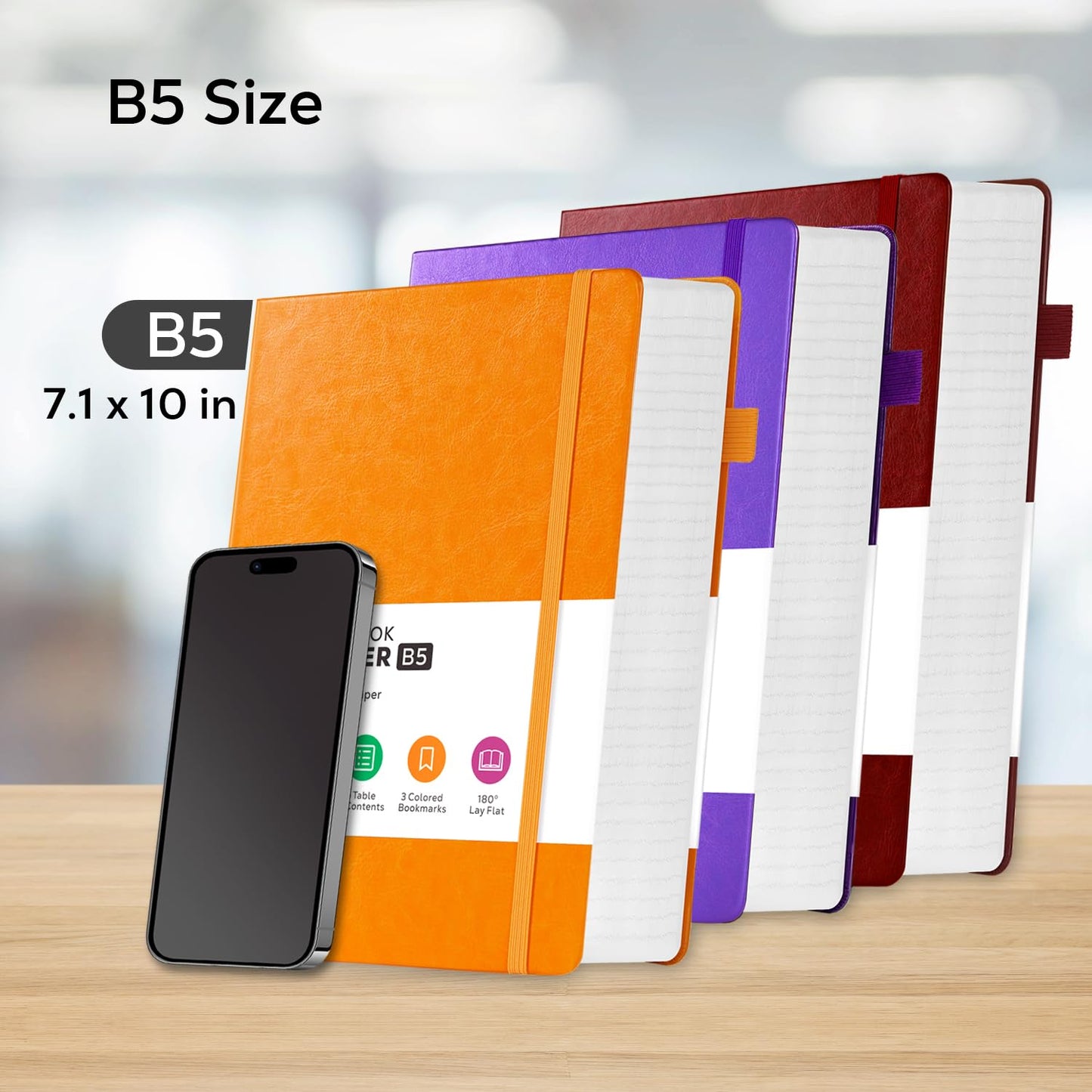 3 Pack Notebooks and Journals, B5(7.1'' X 10'') Thick Journaling Notebook College Ruled Bulk, Large Hardcover Leather Lined Notebook Journal Set for Women Men Work, Multicolor