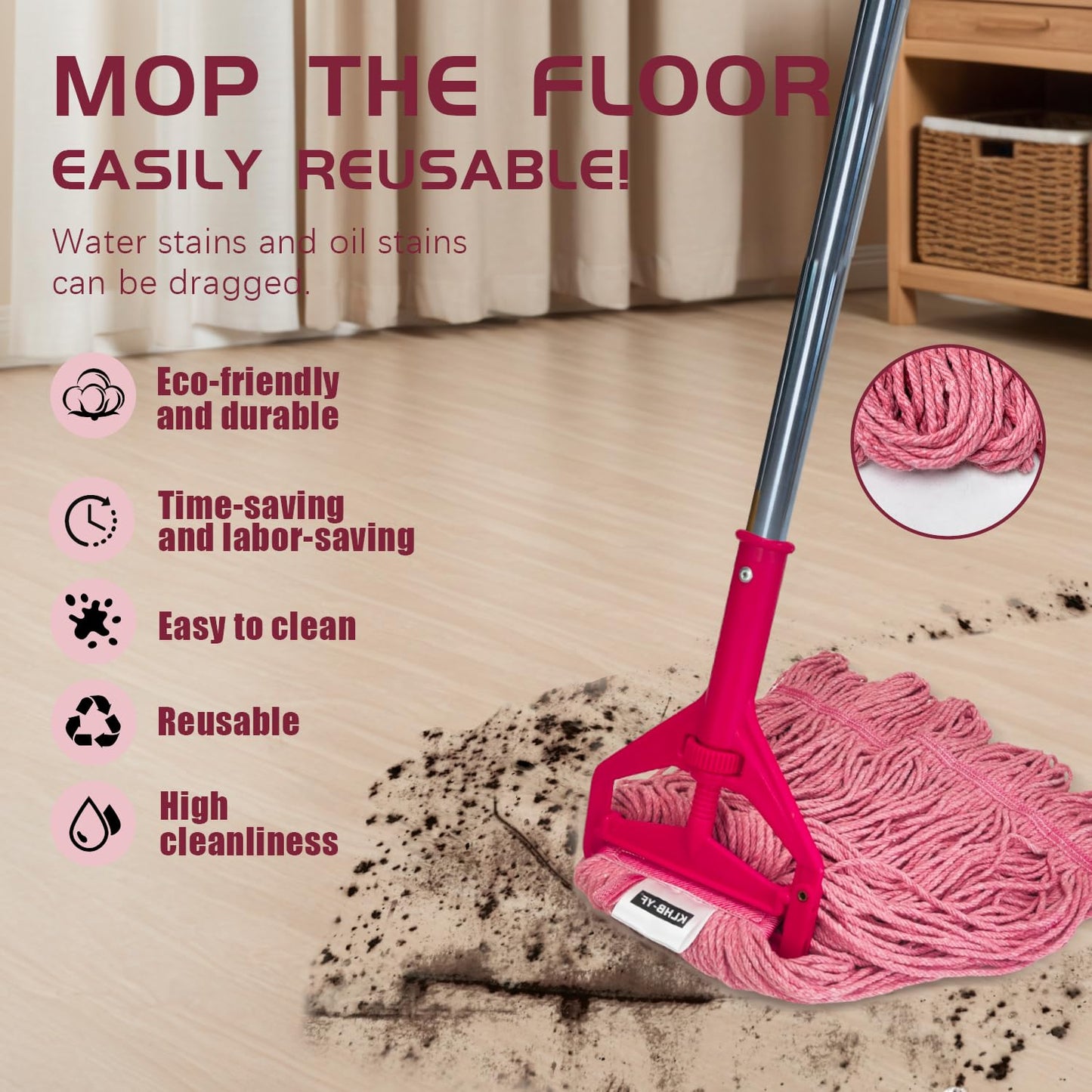 KLHB-YF 5Pack Heavy Duty Commercial Mop Head Replacement Heavy Duty Industrial Mop with Looped-End String Wet Mops for Floor Cleaning Janitorial Mops for Home Kitchen Garage Workshop Warehouse