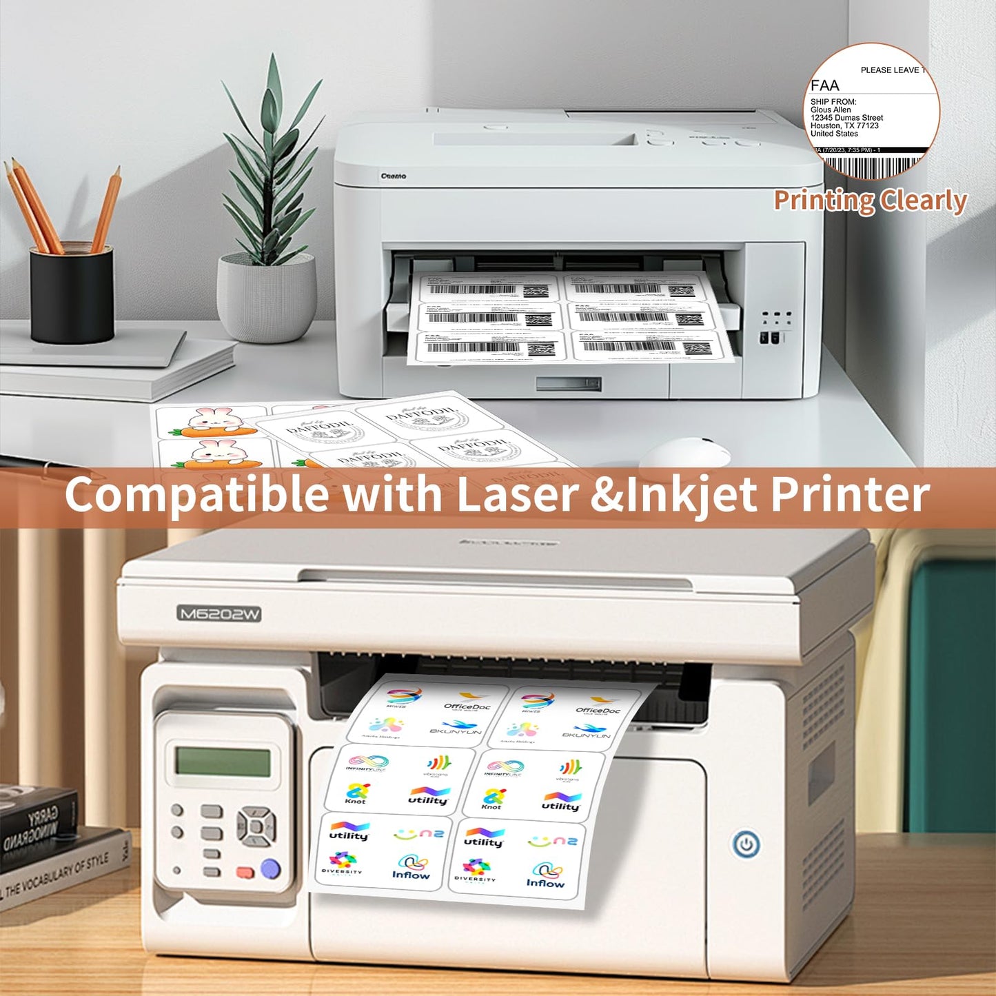 3 1/3" x 4" (500 Sheets) Address Labels, Labels Sticker Paper for Laser/Ink Jet Printer, Printable and Writable White Sticker Labels- Matte, 6 per Page Labels (Total 3000 Labels)
