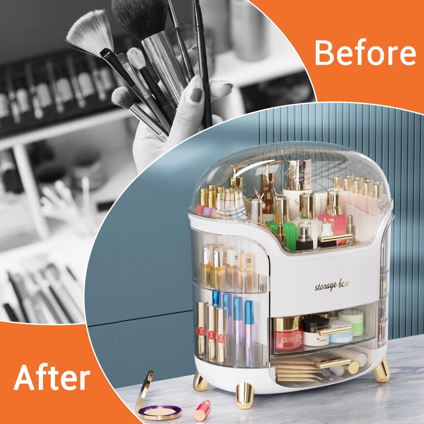 Large Capacity Makeup Organizer Countertop Vanity Organizer Waterproof & Dustproof Skincare Storage For Bedroom Bathroom Multi-style Clear Lady