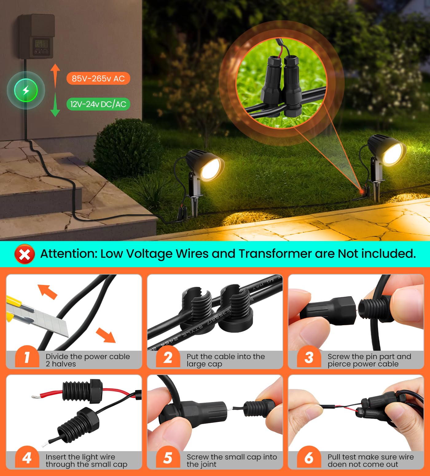 MEIKEE 7W 800lm Landscape Lighting, DC/AC 12V 24V Low Voltage Landscape Lights, 2700K Warm White IP66 Waterproof Outdoor Garden Pathway Yard Lights (8 Pack with Connectors)