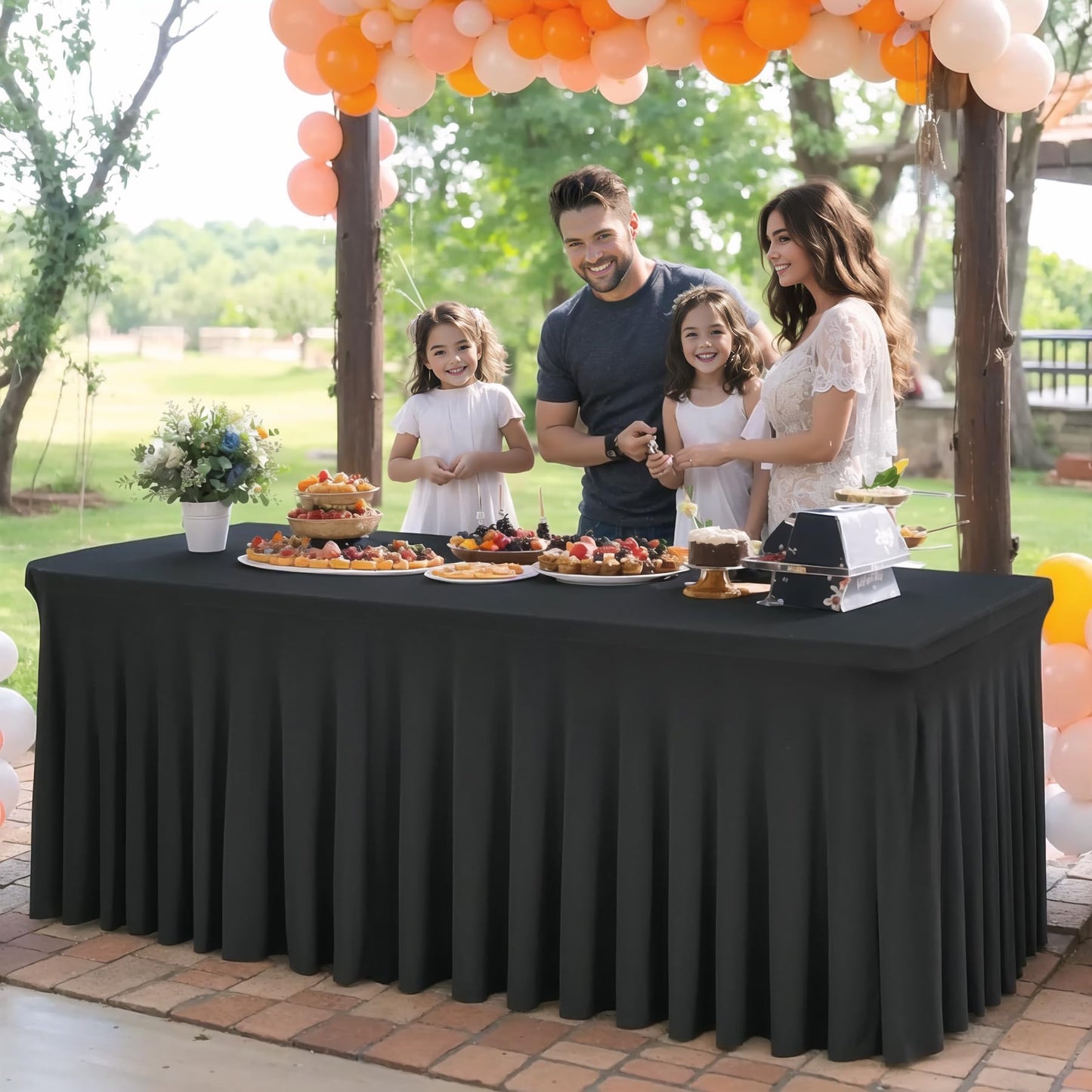 6 Packs Black Spandex Clothes for 8 Foot Rectangle Tables, Stretch Covers 8FT Skirts, Wrinkle Free Fitted Cover for Event, Wedding, Banquet & Parties