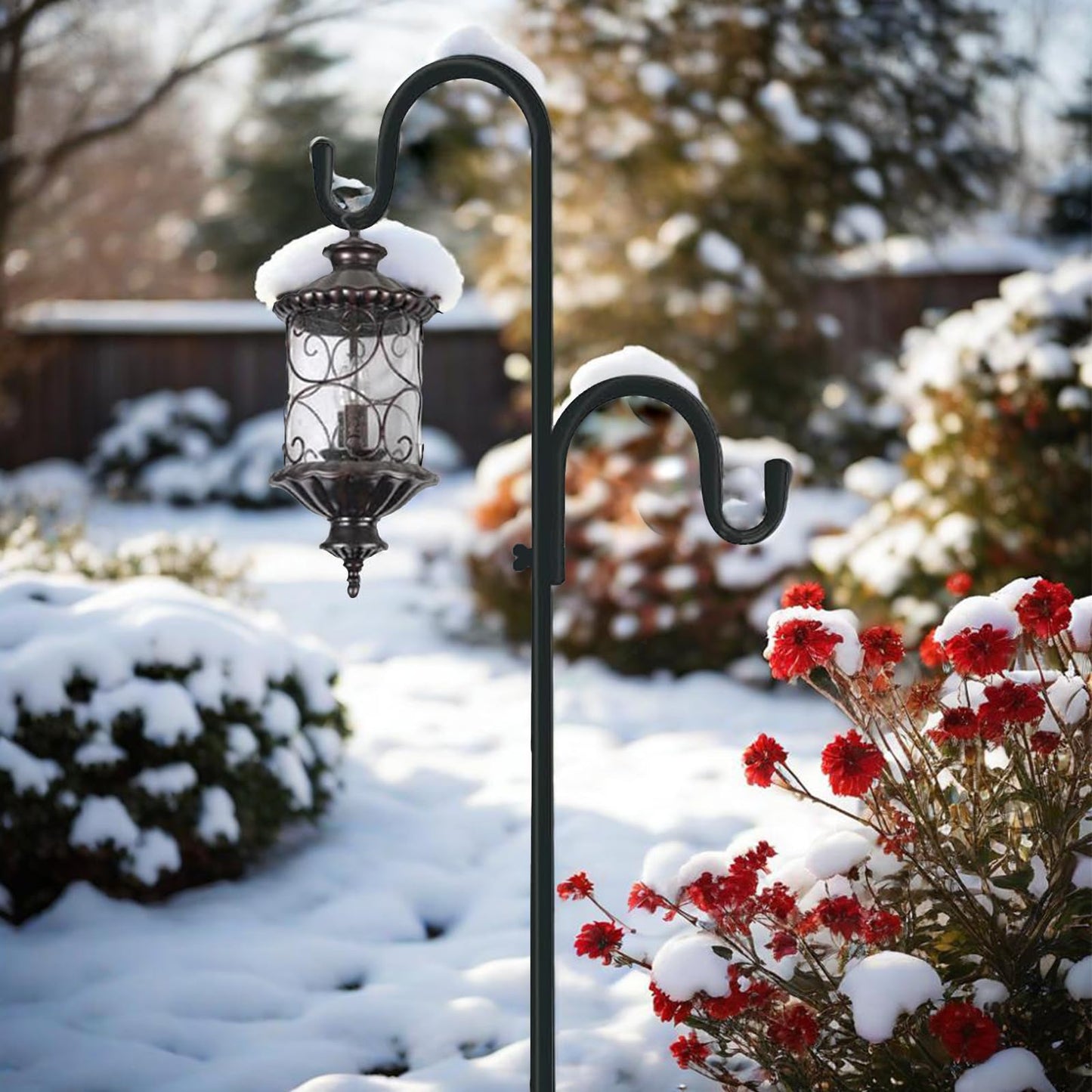 78 Inch Double Shepherds Hooks for Outdoor Bird Feeder,Hanging Plants,Solar Light,Metal Bird Feeder Pole Stand Adjustable 78/62/46/30 Inch,3/4 Inch Width Garden Shepards Hook