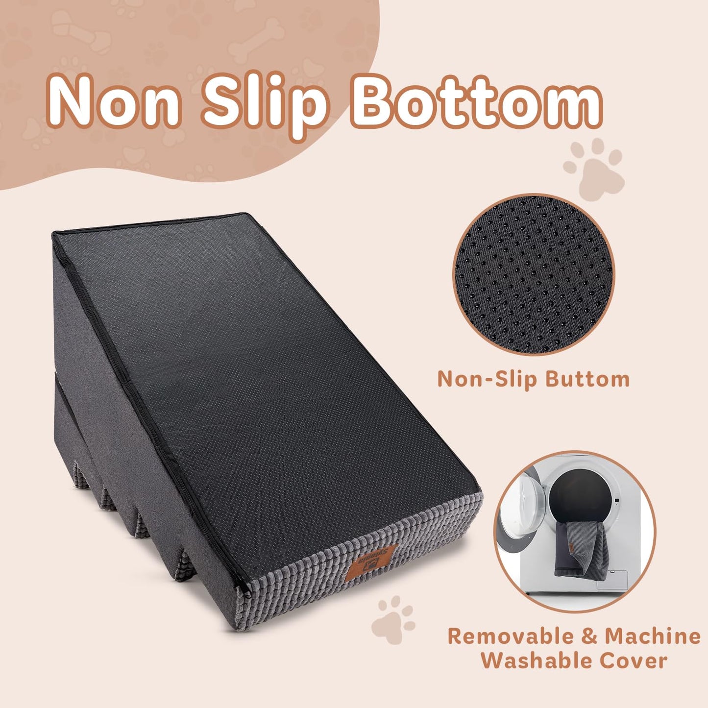 Pet Stairs Ramp for High Beds and Couch for Dogs to Get on Bed - 4 Steps Foldable Stairs for Small Dogs and Old Cats - Foam&Non-Slip&Washable by Sytopia, Grey, 2/3/4/5 Steps