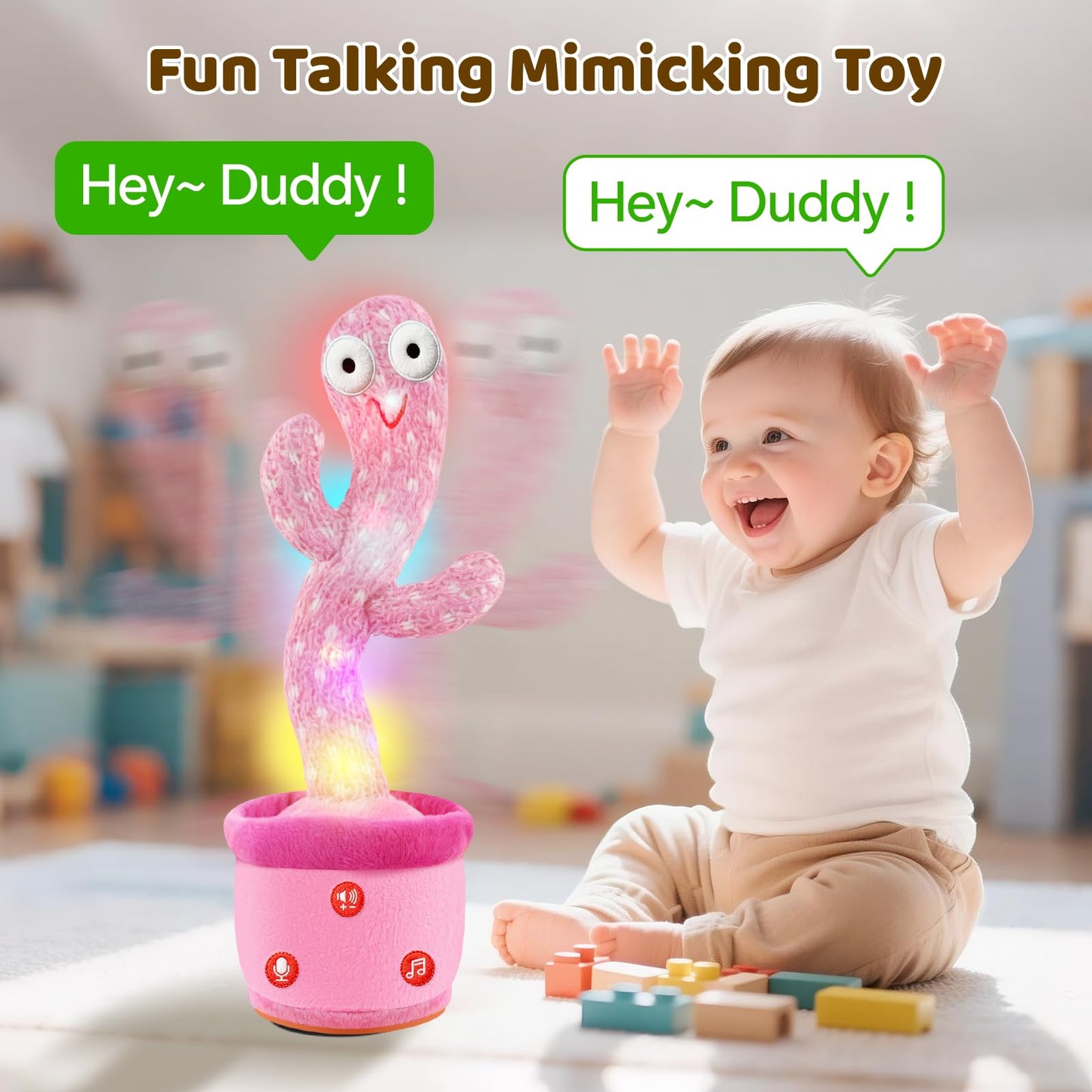 SANJOIN Rechargeable Dancing Talking Cactus Toy for Toddlers 18 Months+, Baby Girl Toys with Volume Adjustable, Mimicking, Recording and Singing, Baby Girl Gifts, Easter Basket Stuffers for Girls Boys