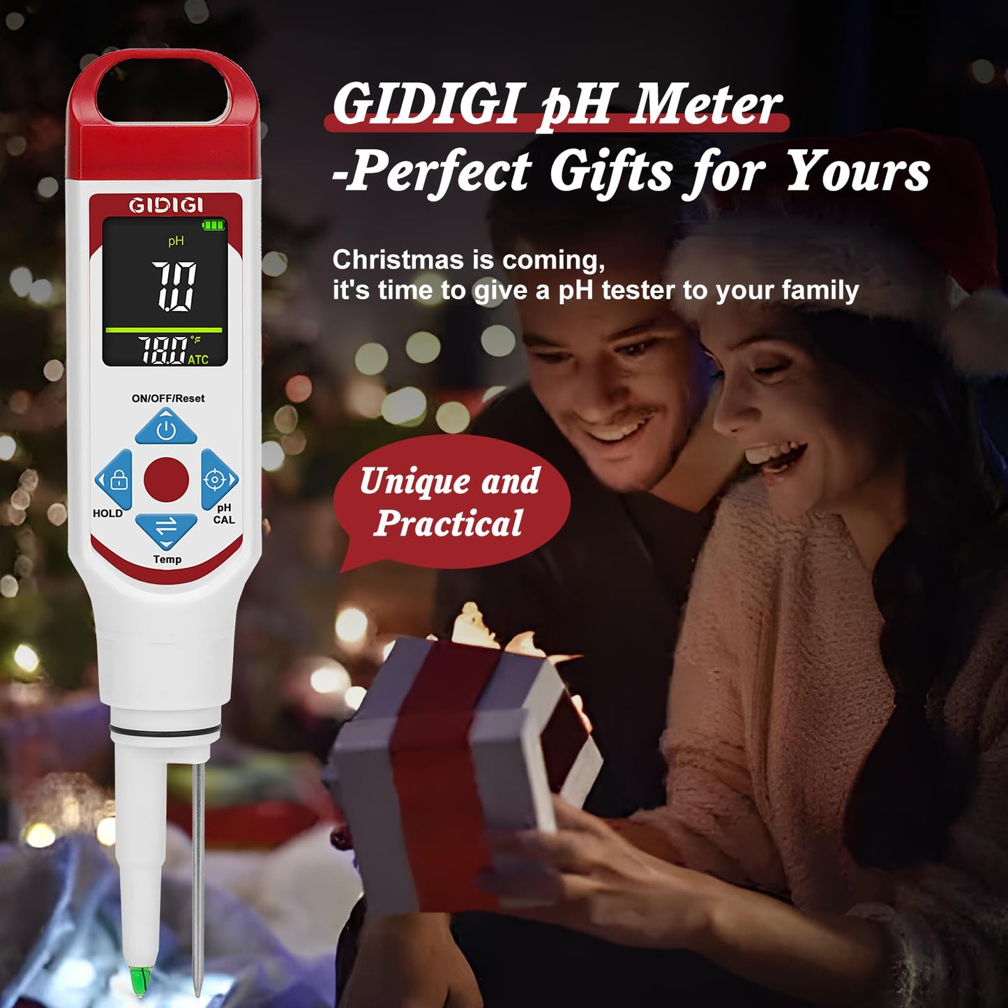GIDIGI Digital pH Meter for Food Professional pH Meter for Fermentation with pH Calibration Kits (4.00/7.00/10.01) Spear Tip pH Food Tester Probe for Cheese Sourdough pH Test Strips for Food Acidity