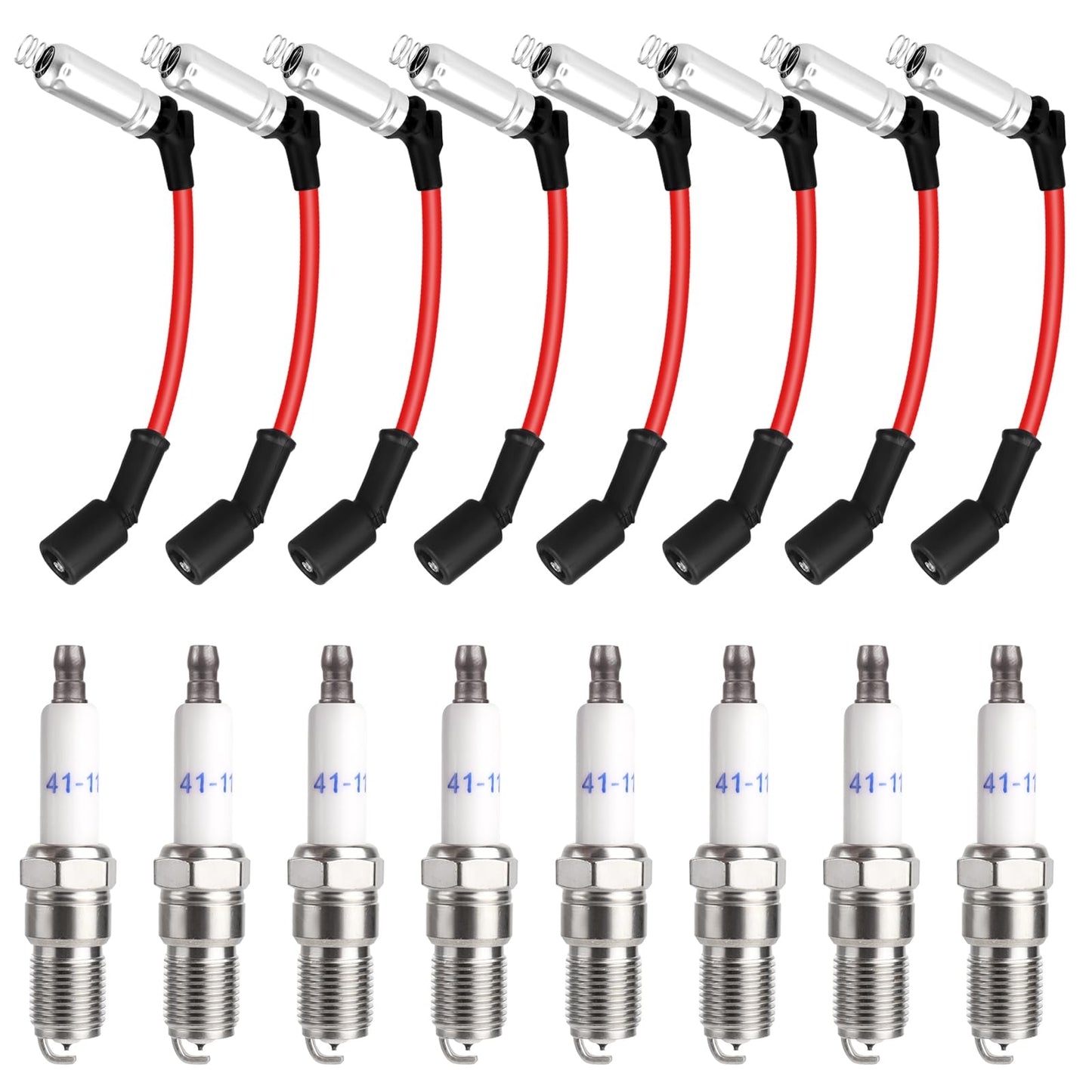 Spark Plug Wires & 41-110 Iridium Spark Plugs Compatible with 2000-2013 Chevy Silverado Suburban GMC Sierra Yukon Express Savana Cadillac Escalade 4.8L 5.3L 6.0L 6.2L V8 LS Replace for 41-162 9748HH