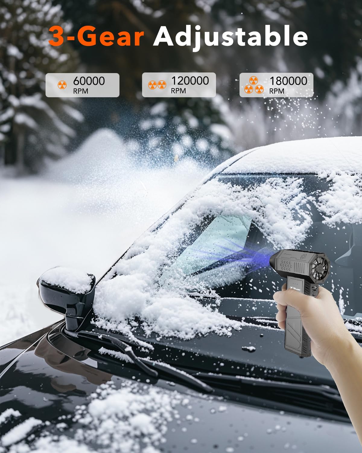 Compressed Air Duster, 180000RPM Electric Air Duster, Rechargeable Cordless Air Blower with 3-Gear Turbo Fan, Canned Air Alternative for Keyboard, PC, Computer, Car, Home & Outdoor Use