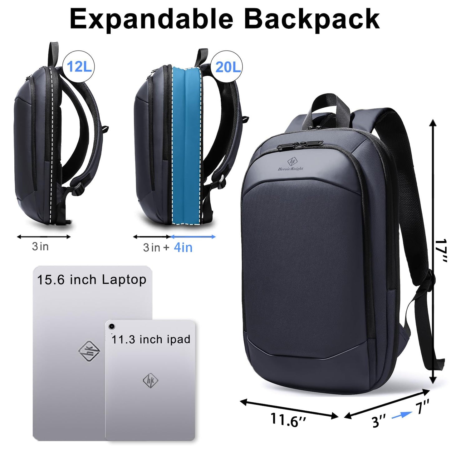 Slim Laptop Backpack for Men,Waterproof Expandable High Tech Business Work Backpack for Men and Women,15.6 Inch Lightweight Anti-theft Travel Backpack College Casual Daypack Computer Bag - Blue