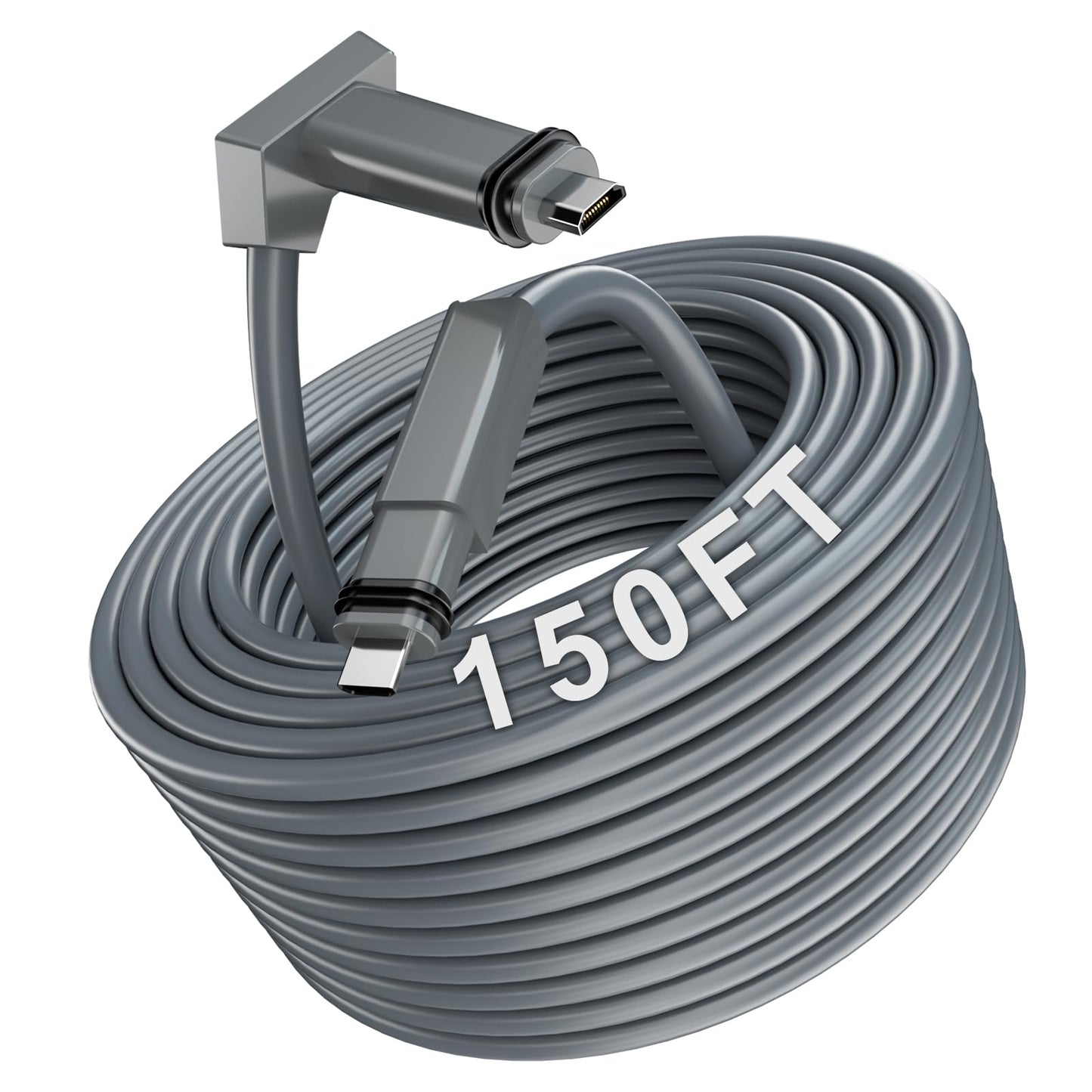 150FT(46M) Starlink Cable for Standard Actuated Gen 2, Replacement Cable Starlink V2, Starlink Extension Cable IP68 Waterproof with Cable Plug Protective Silicone Covers for Satellite V2, Gray