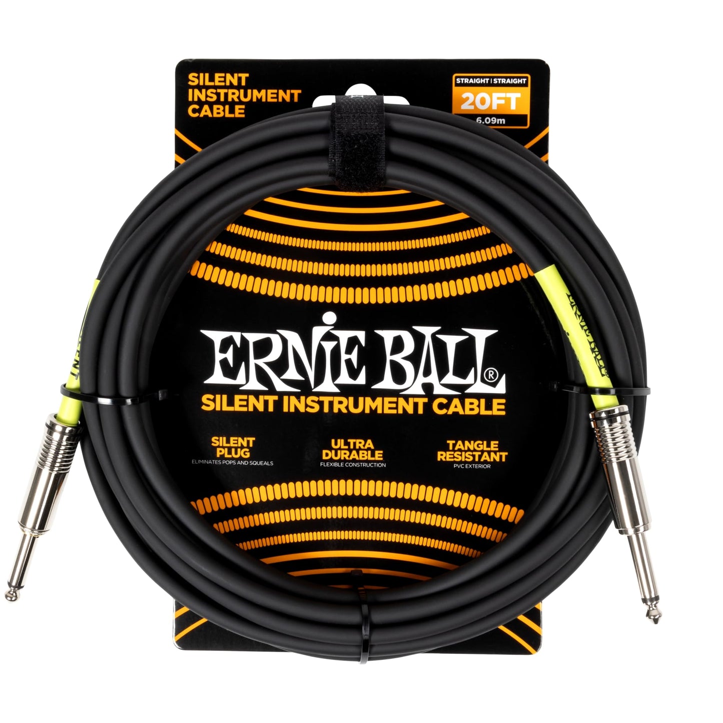Ernie Ball Classic Silent Instrument Cable, Straight/Straight 20ft - Black