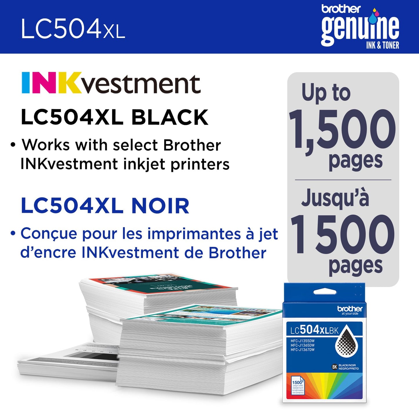 Brother Genuine LC504XLBKS High Yield Black Ink Cartridge for Brother Printer MFC-J1365DW