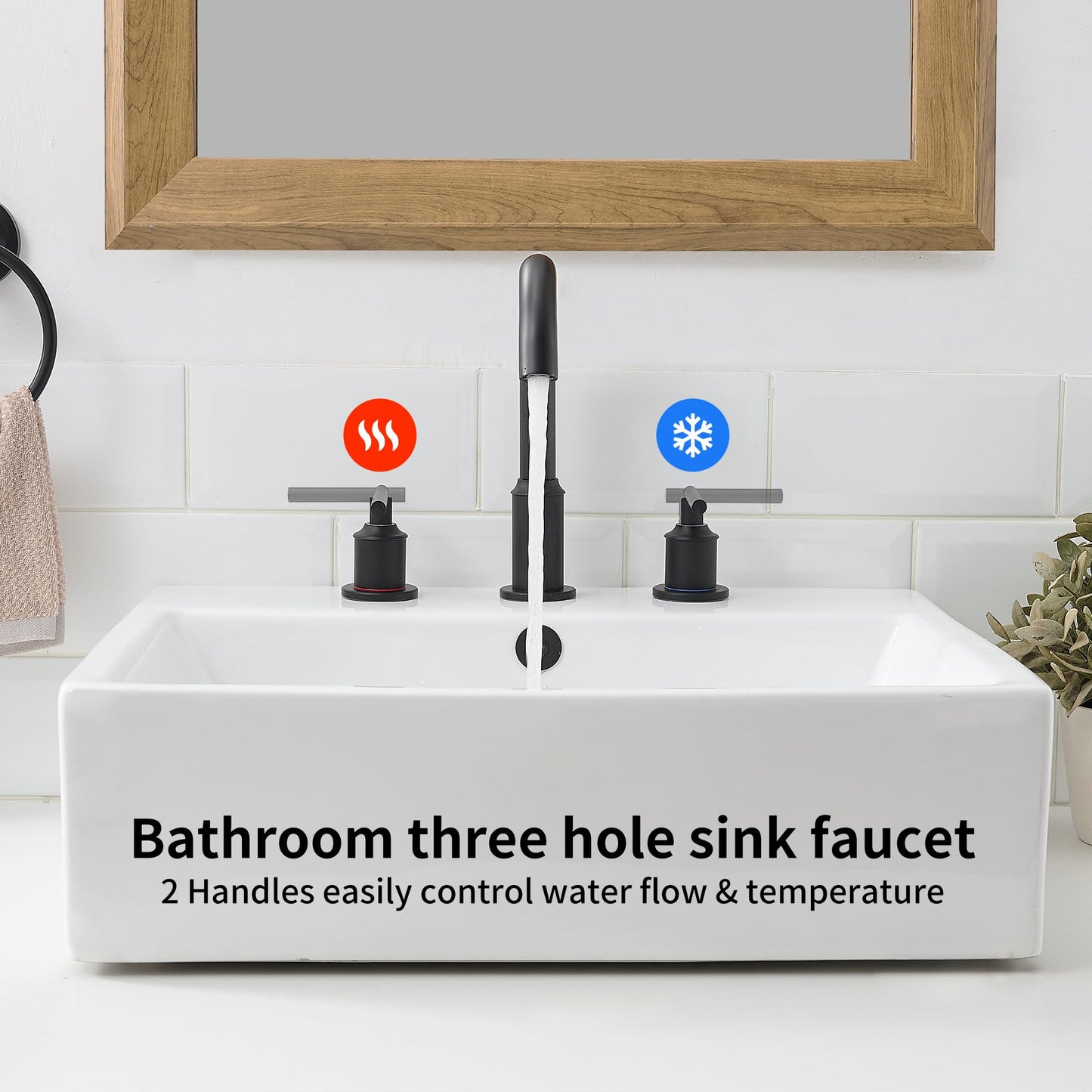 Matte Black Bathroom Faucets for Sink 3 Hole,8 Inch Widespread Bathroom Sink Faucet with Pop-up Drain and Supply Lines, Stainless Steel Faucet for Bathroom Sink Vanity RV Farmhouse Sink