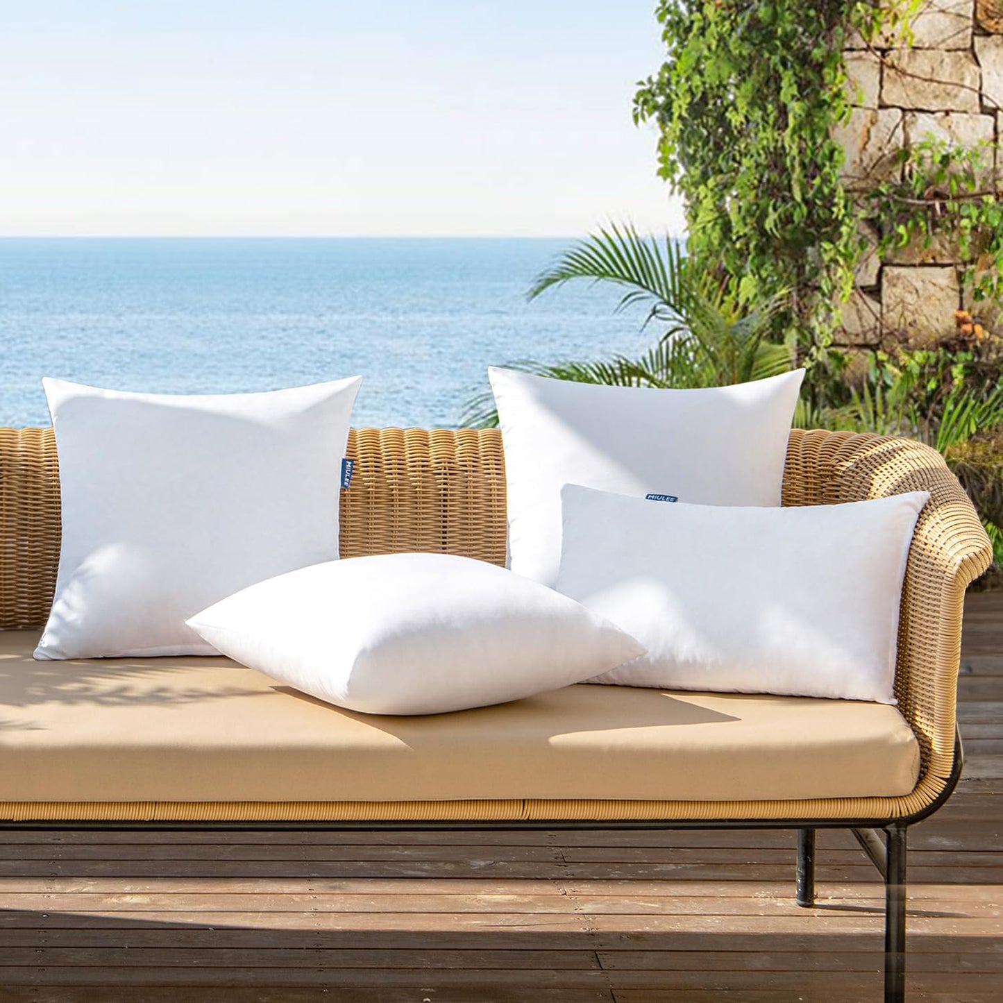 MIULEE Pack of 4 Pillow Insert 12x20 Inches Outdoor Waterproof Throw Pillow Insert Premium Hypoallergenic Stuffer Sham Rectangle for Bed Couch Sofa Cushion Patio Furniture