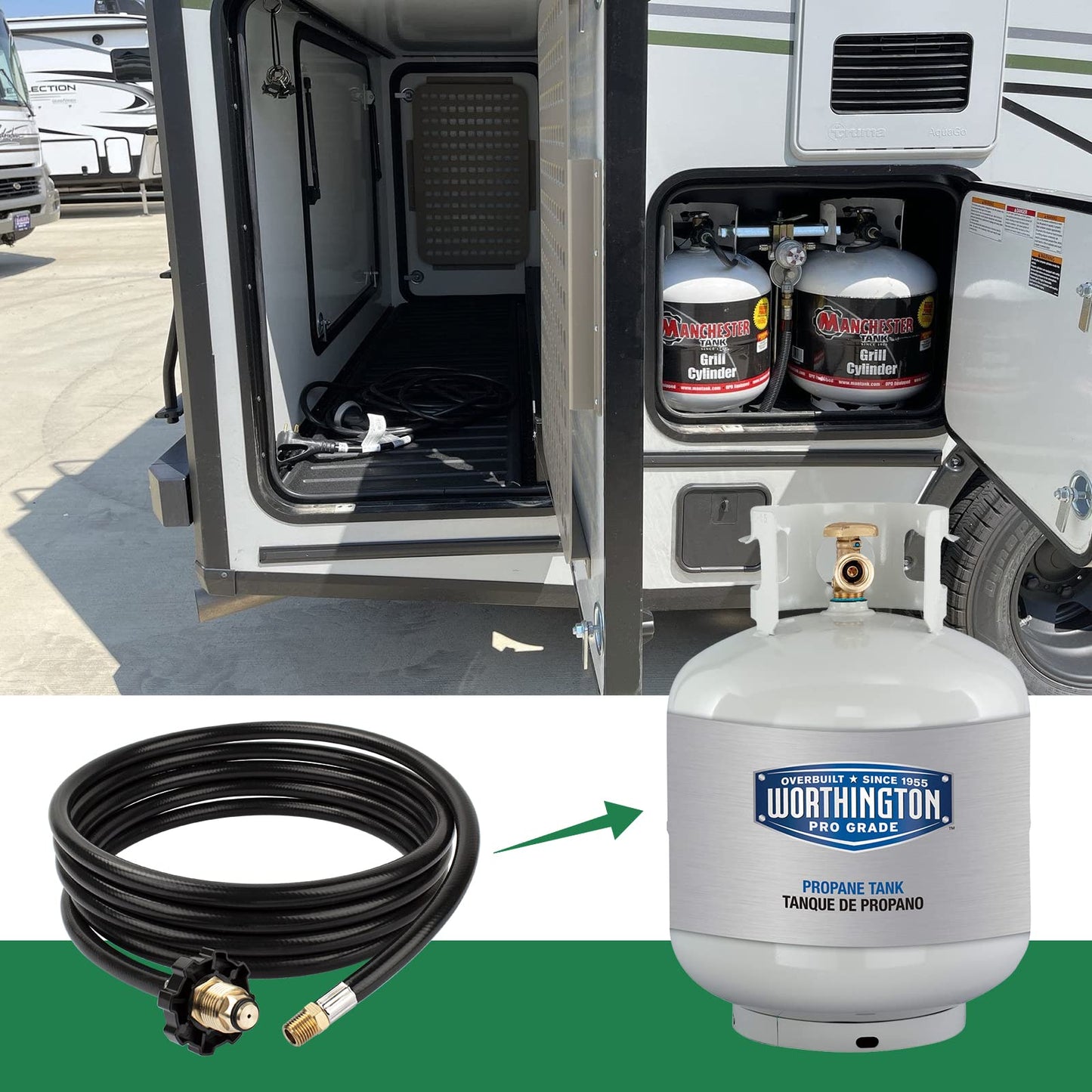12ft RV Propane Hose with POL x 1/4" Inverted Male Flare, Rubber Camper Gas Tank Line Connect to 20lb or 30lb Tank, Replacement 59035 Propane Supply Hose