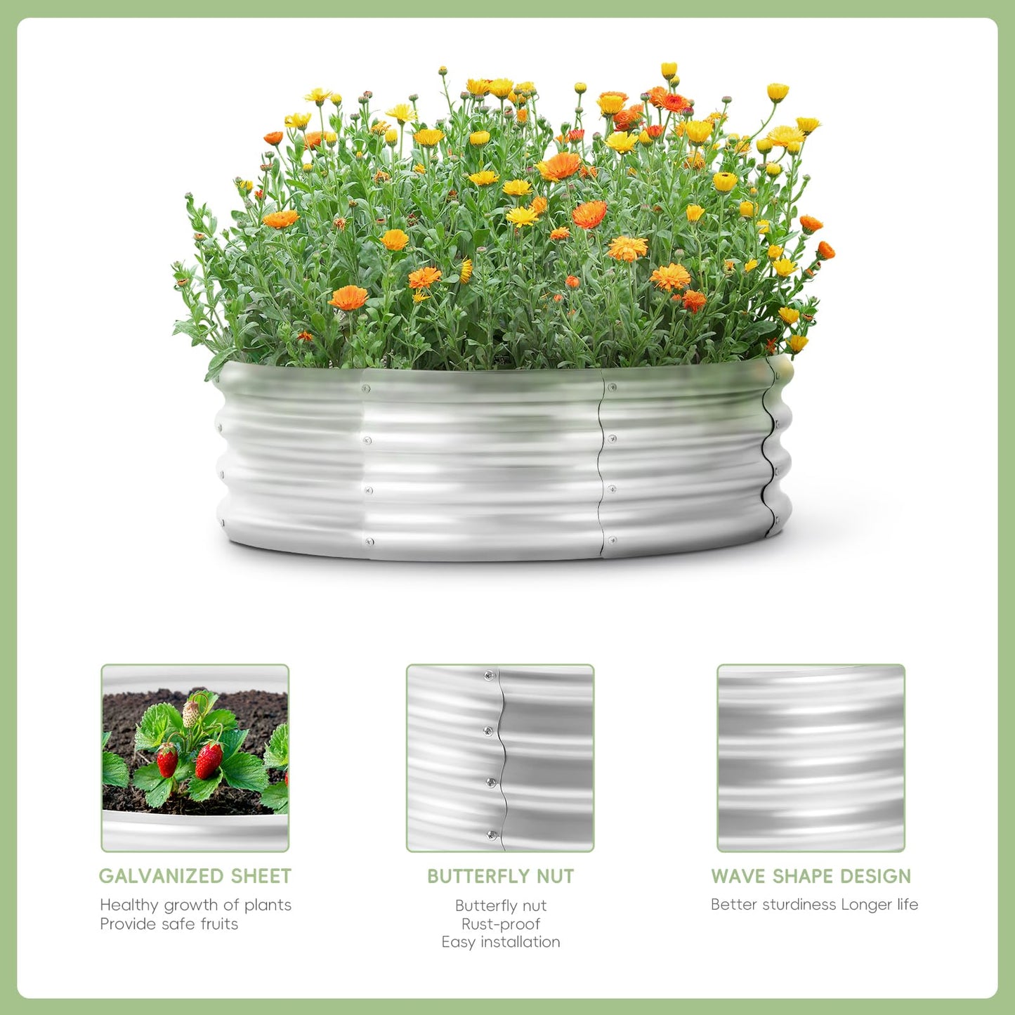 Galvanized Planter Raised Bed,3x3x1ft Metal Planter Box for Gardening,Large Raised Beds for Vegetables & Flowers (3FT Diameter, Round)