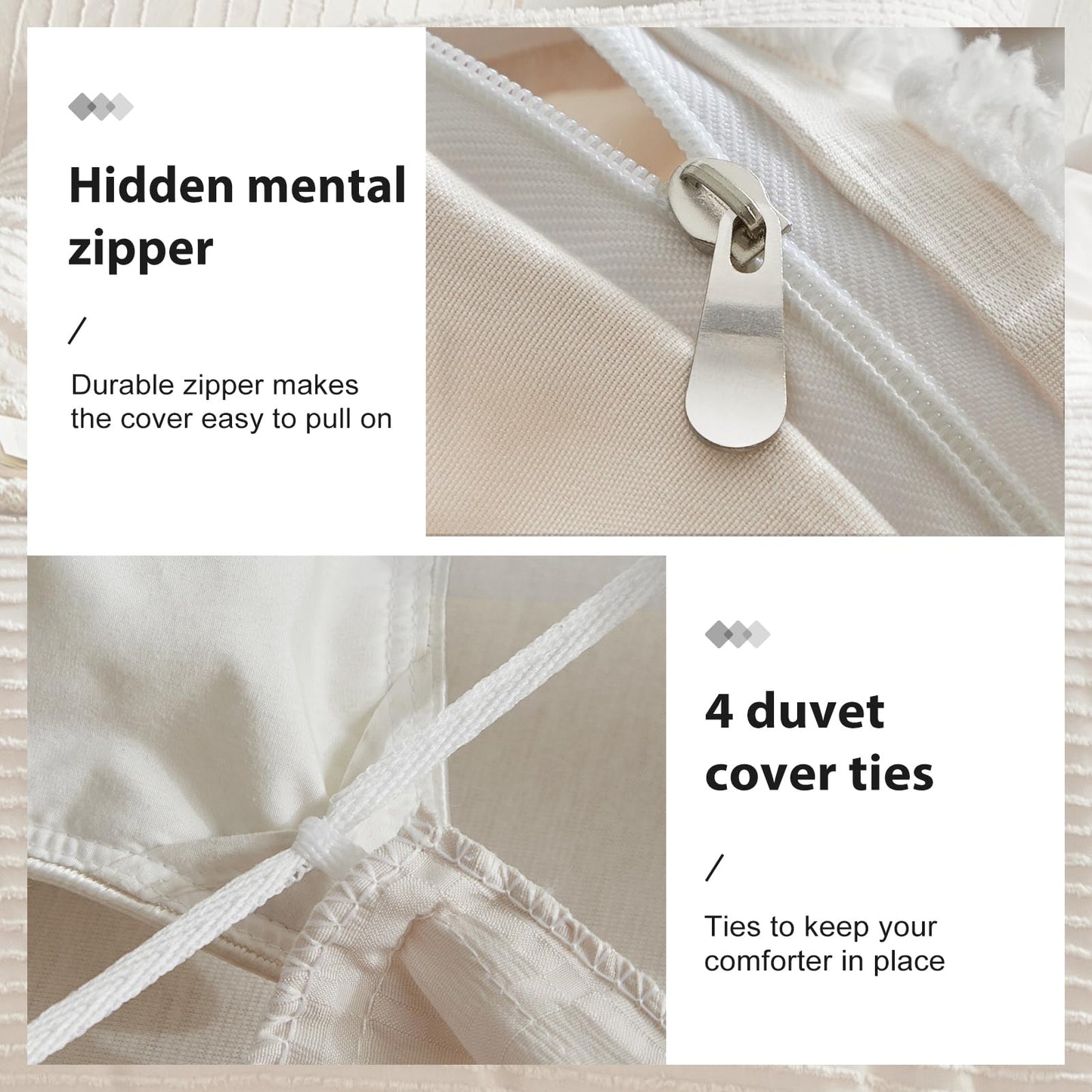 WARMDERN Boho Duvet Cover Set Queen Size,Khaki Striped Duvet Cover Microfiber Bedding Set,3PCS Ultra Soft Breathable Lightweight Tuft Texture Pattern Duvet Covers with Zipper Closure(Khaki,Queen)