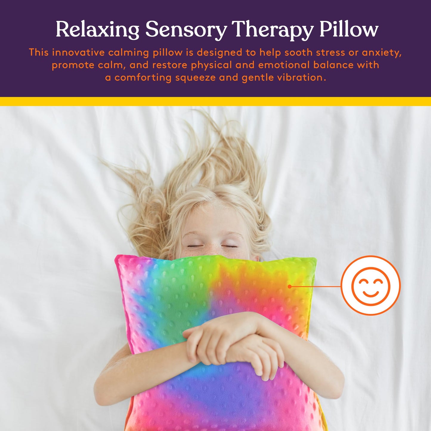 Special Supplies Vibrating Pillow Sensory Pressure Activated for Kids and Adults, 12” x 12” Plush Minky Soft Cover, Colorful - Hug to Vibrate