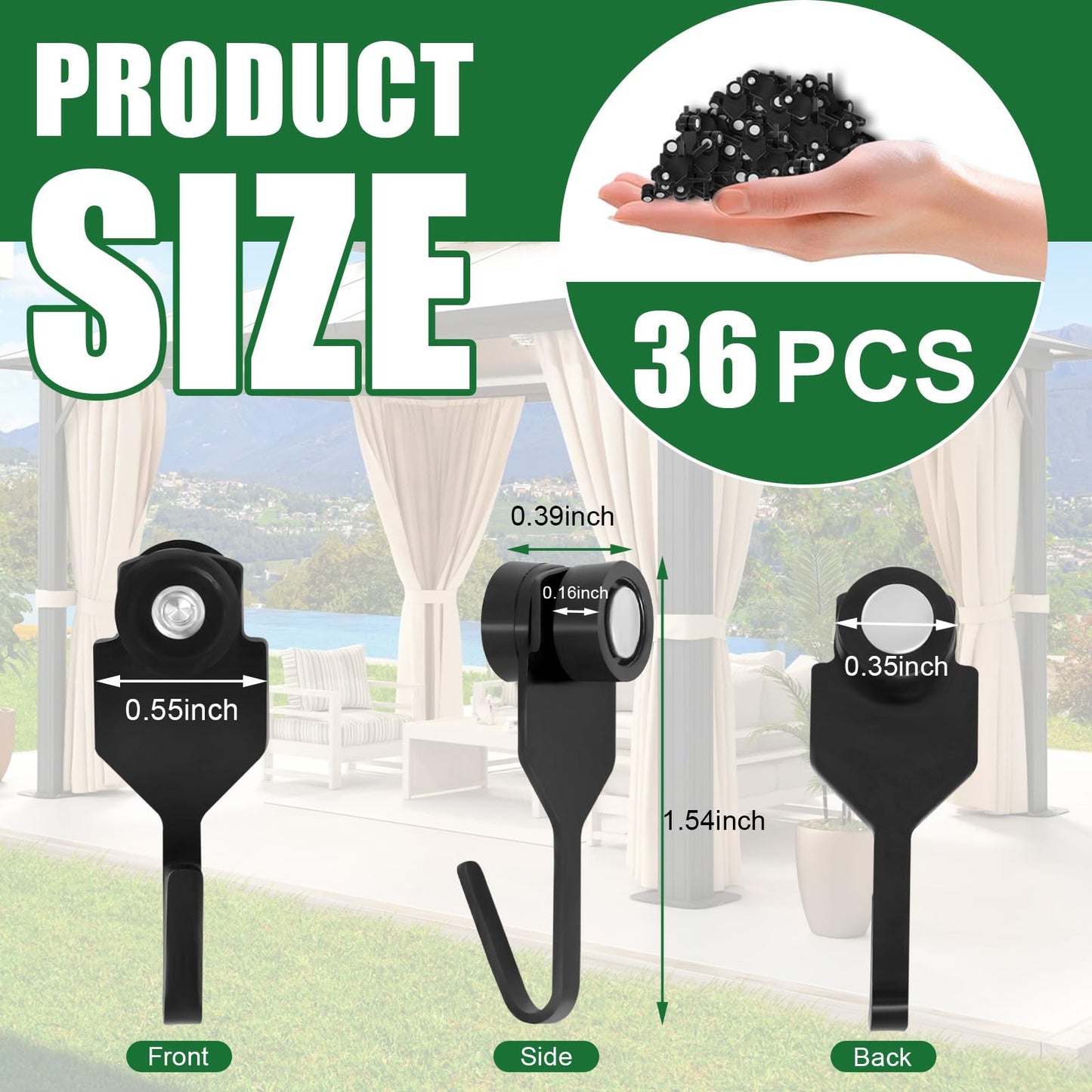 36Pcs Steel Slide Gazebo Hooks with Wheels for Gazebo's Curtains & Mosquito Netting, Gazebo Curtain Hooks for Rails and Tracks of Gazebo