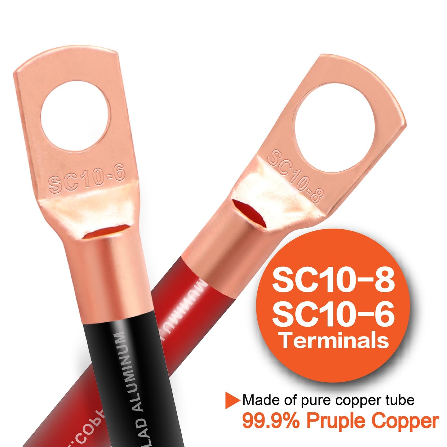 8 Gauge Wire (25ft Each - Red/Black) Copper Clad Aluminum CCA with 8ga lugs and Heat Shrink Tube - Battery Power/Ground Cable,Car Audio Speaker,RV Trailer Amp Wiring kit