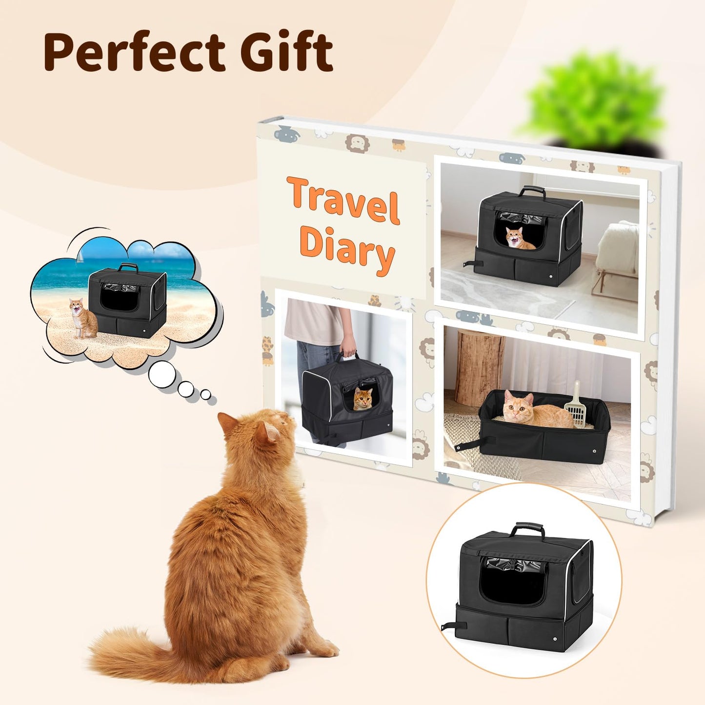 NOVOLAB Cat Enclosed Travel Litter Box Kit with Lid Odorless Dustless, Lightweight Cat Portable Foldable Litter Box for Indoor and Car