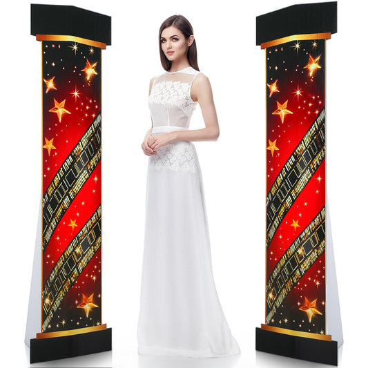 2 Pcs 5.8 ft Movie Award Night Red Carpet Column Decorations Prom Stand up Cardboard Cutout Life Size Award Red Carpet Theme Party Decoration Backdrop Photo Props Standup for Movie Awards Party Supply