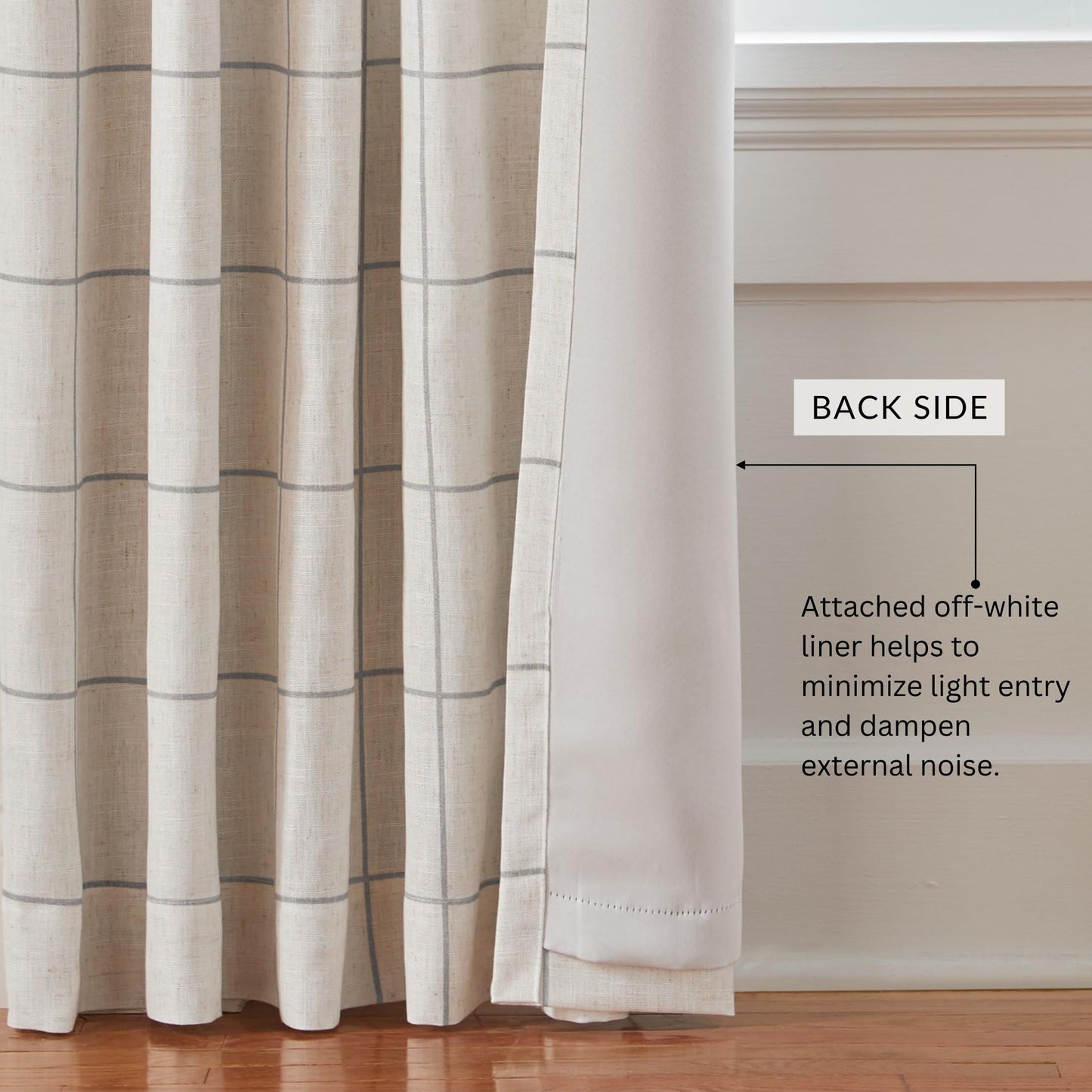 Elrene Home Fashions Brighton Windowpane Plaid Grid Blackout Window Curtain Panels/Drapes for Living, Bedroom, Dining Room, 52"x84", Gray
