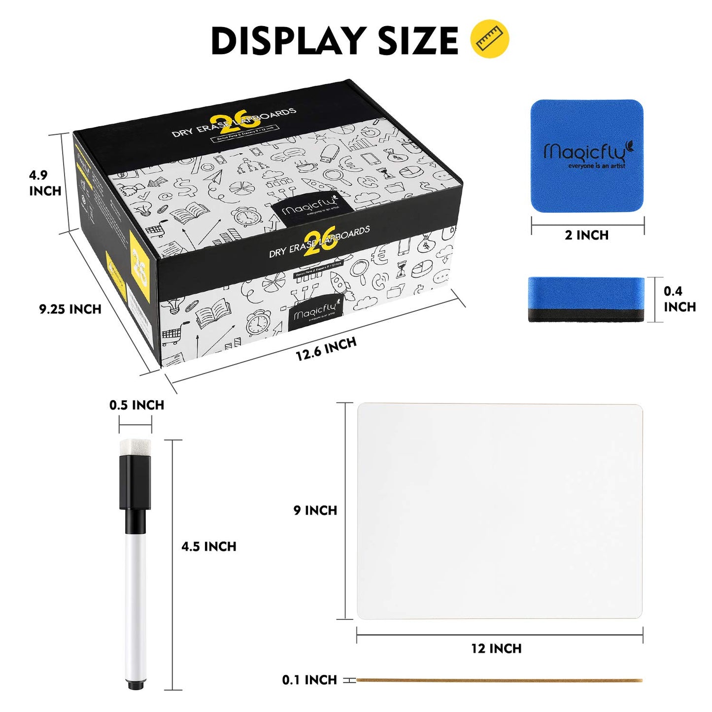 Magicfly Double-Sided Dry Erase Lap Boards for Classroom, Pack of 26 (9 x 12 Inches), Small & Portable Classroom Whiteboard Set with 32 Pens and 26 Erasers for Students, Kids, Office Use