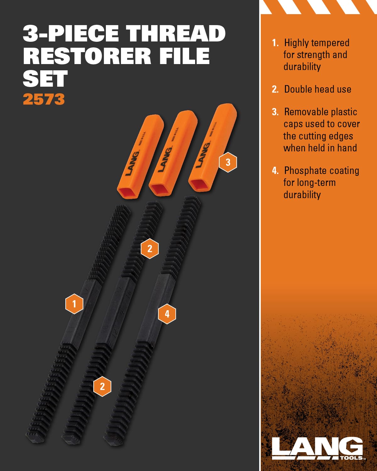 Lang Tools 2573 3-Piece Thread Restorer File Set