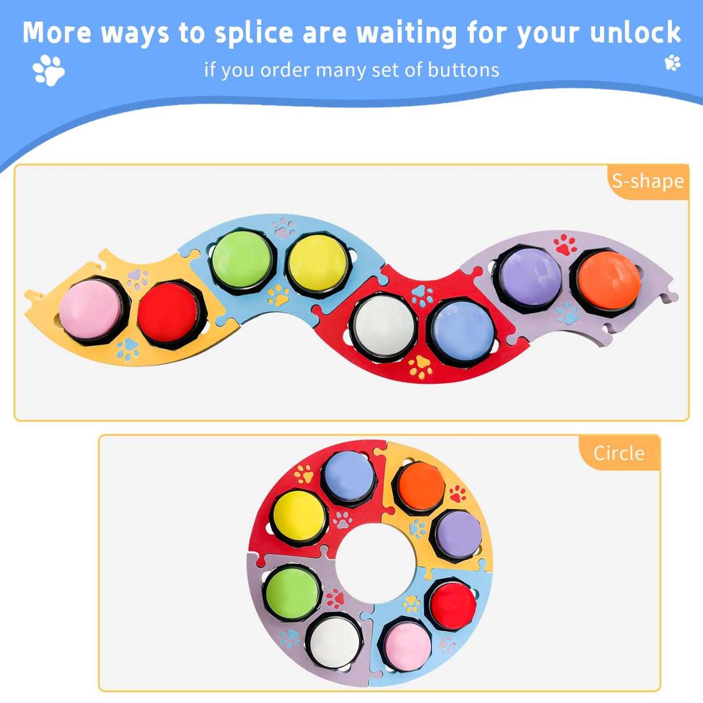 BOSKEY 8 Dog Buttons Dog Buttons Training Words, 30-Second HD Recording Includes 4 Pads, 50 Stickers Customized Sounds, Train Dogs to Express Inner Voice