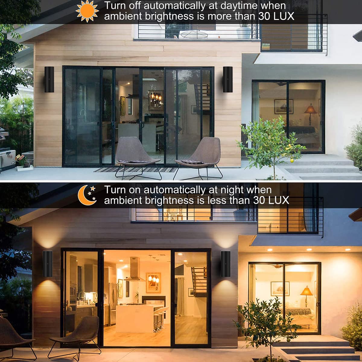Tipace 2 Pack Dusk to Dawn Modern Outdoor Porch Lights Matte Black Sensor up and Down Wall Lights Cylinder Patio Light,Exterior Wall Light Fixtures for Courtyard,entryway,Garage (Bulbs Not Included)
